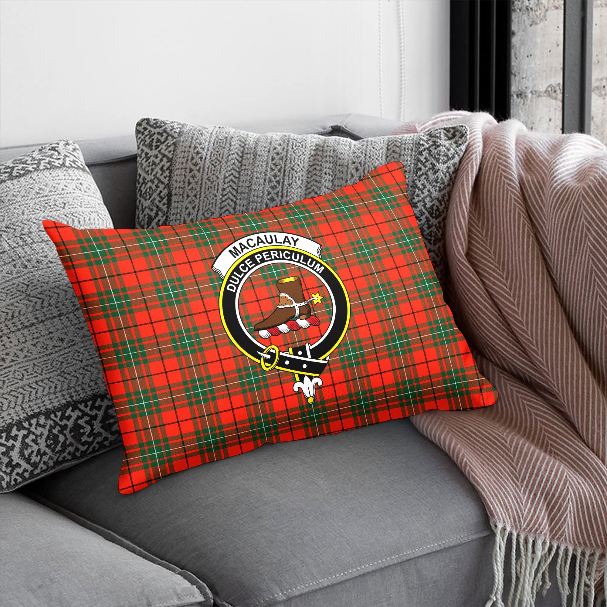 MacAulay Ancient Tartan Crest Pillow Cover