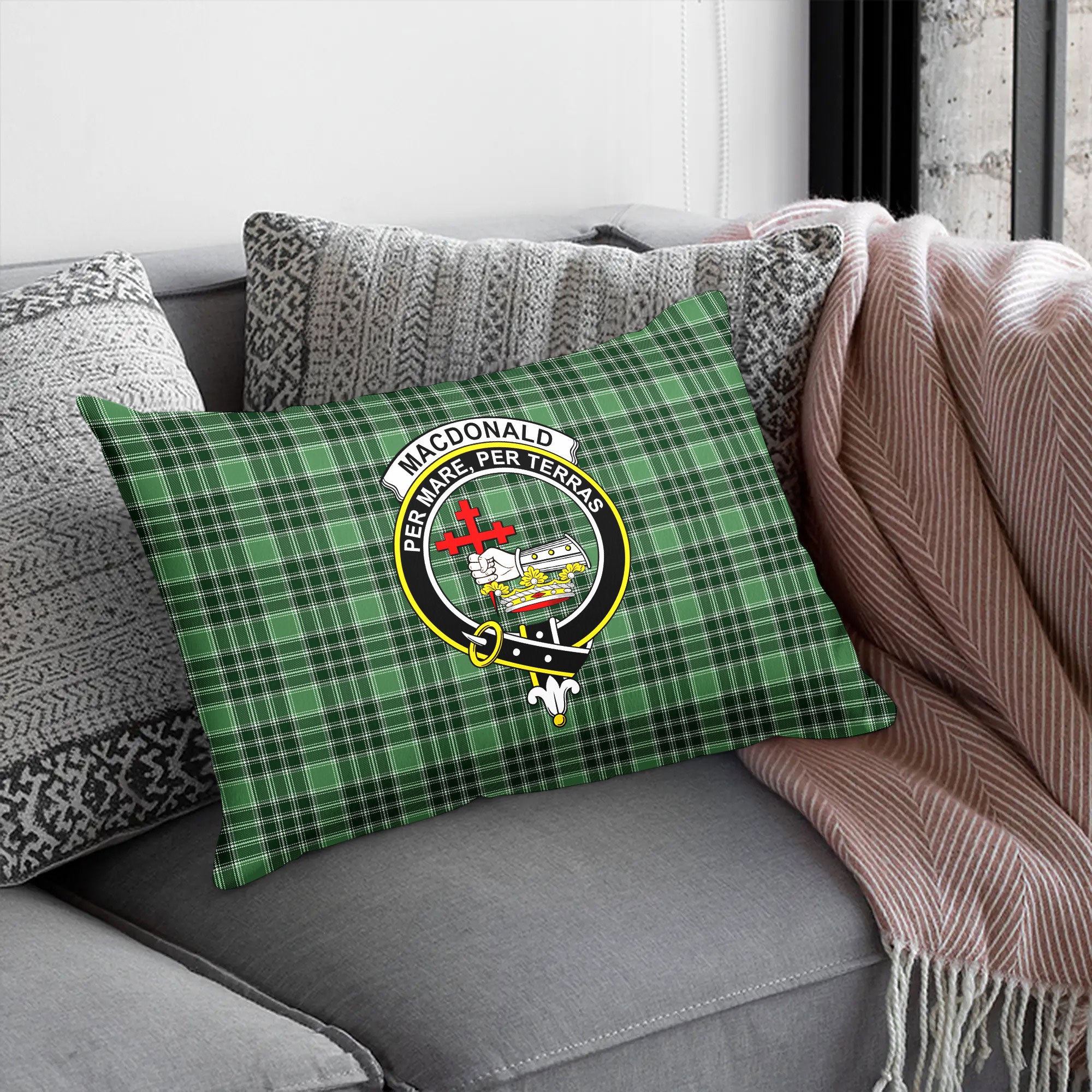 MacDonald Lord of the Isles Hunting Tartan Crest Pillow Cover