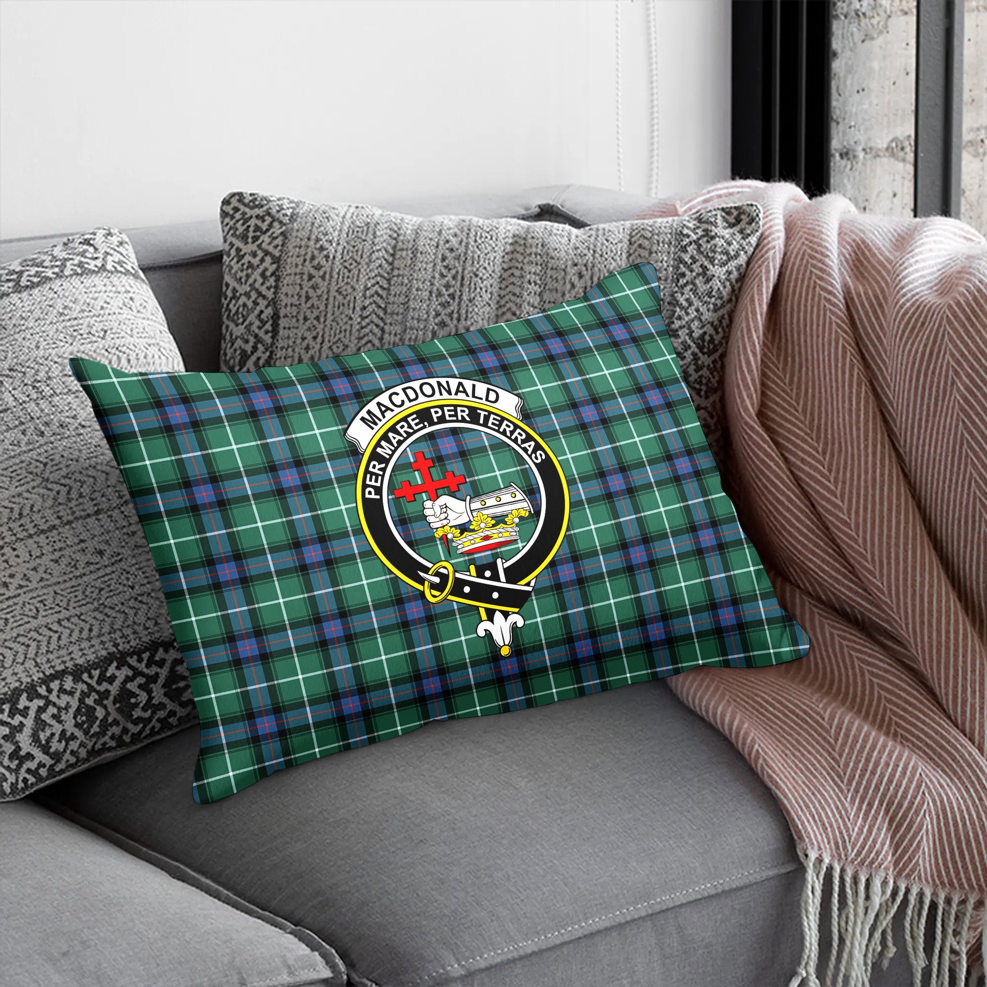 MacDonald of the Isles Hunting Ancient Tartan Crest Pillow Cover