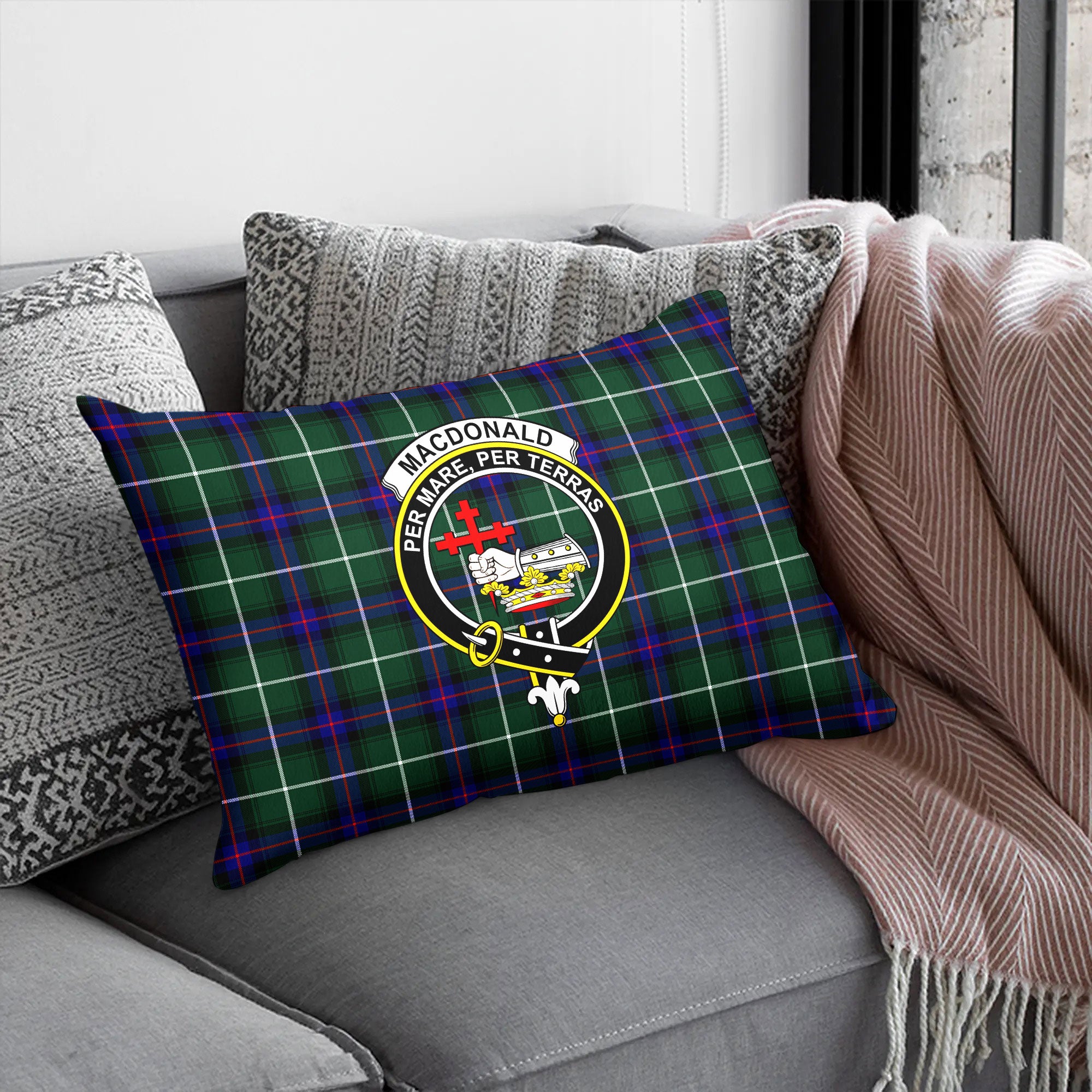 MacDonald of the Isles Hunting Modern Tartan Crest Pillow Cover