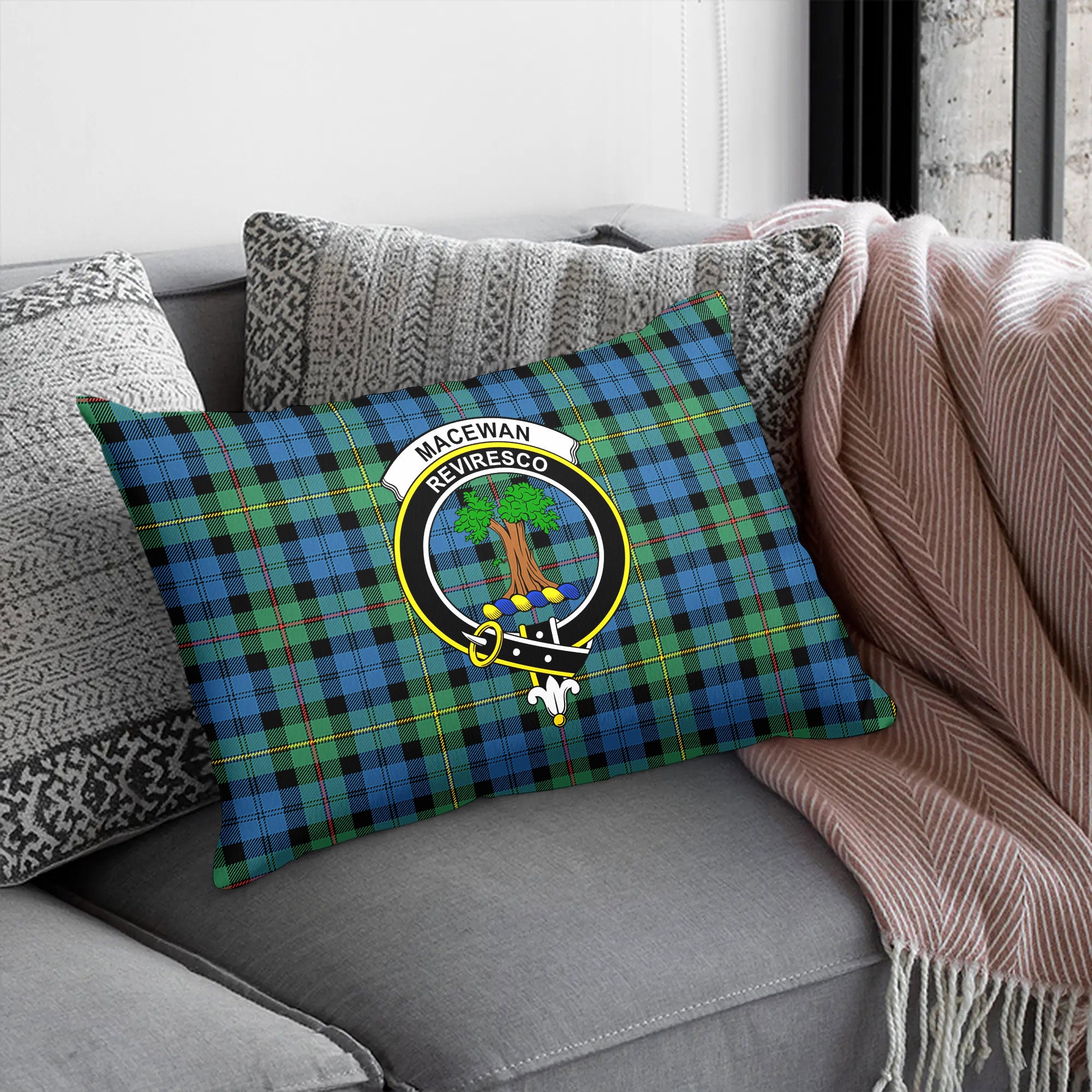 MacEwan Ancient Tartan Crest Pillow Cover