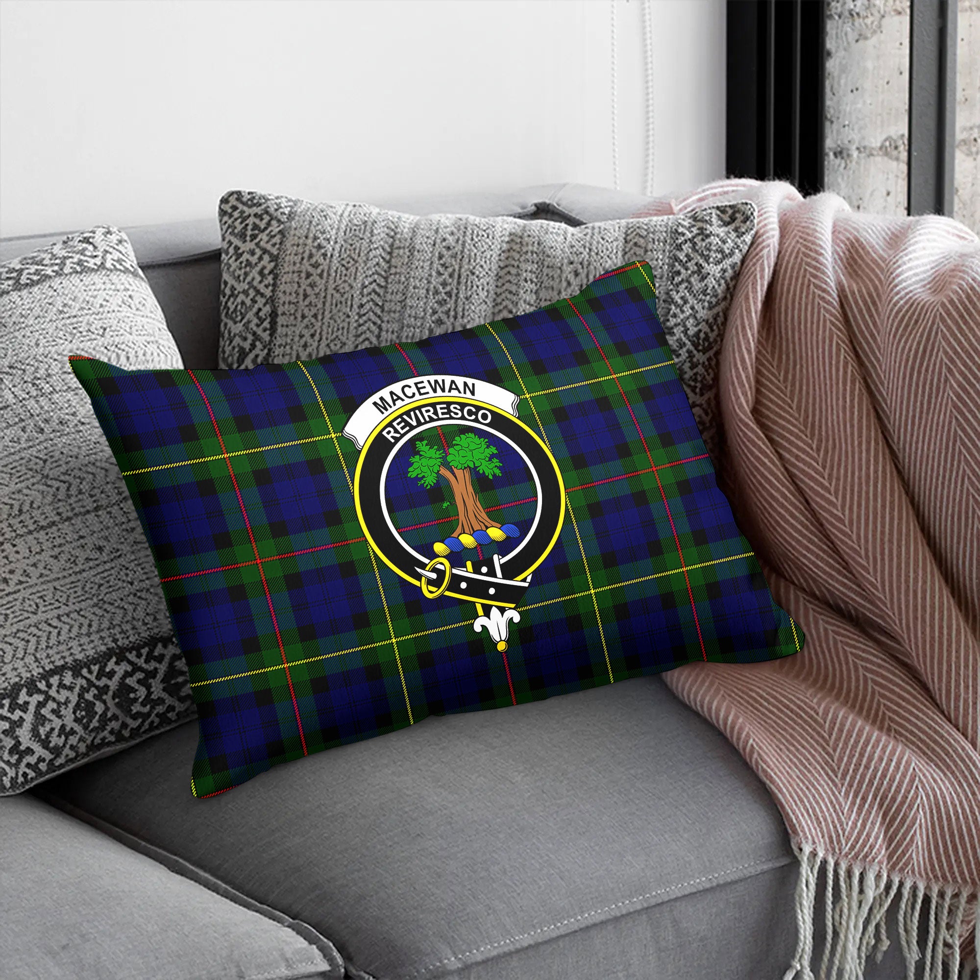 MacEwan Modern Tartan Crest Pillow Cover