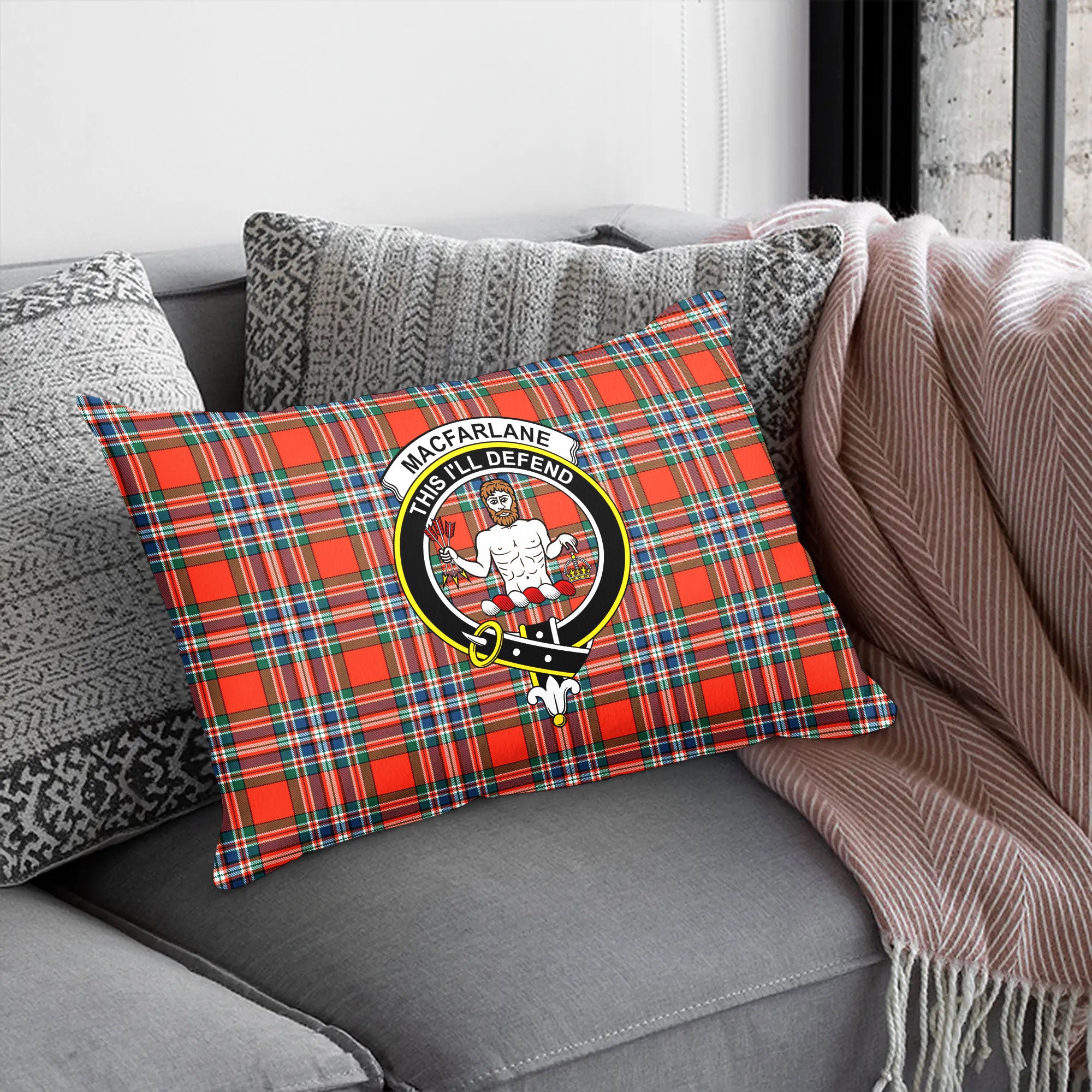 MacFarlane Ancient Tartan Crest Pillow Cover