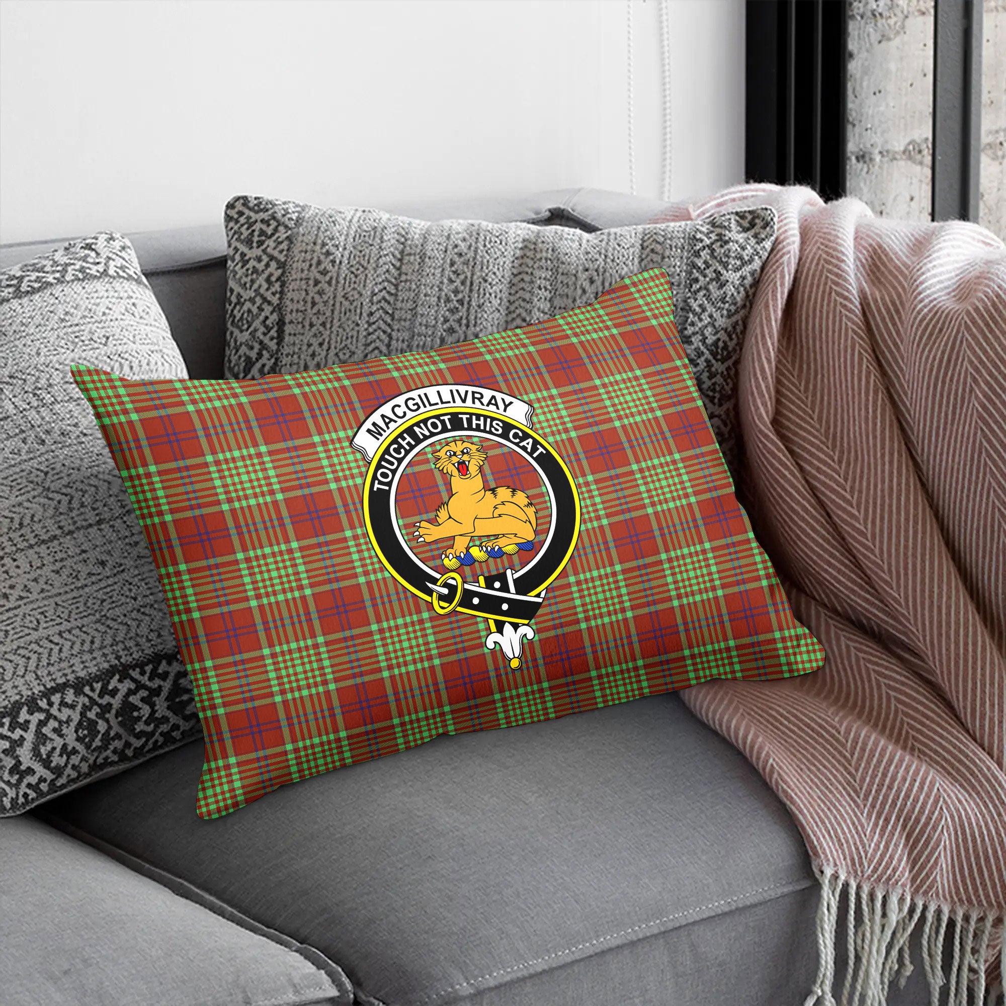 MacGillivray Hunting Ancient Tartan Crest Pillow Cover