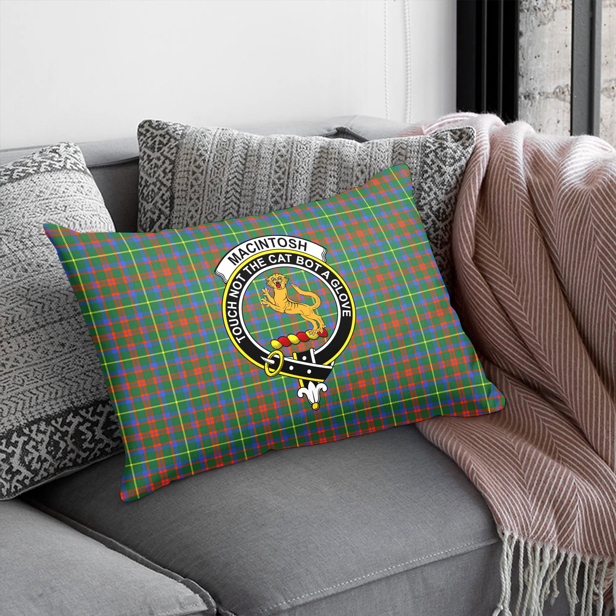 MacIntosh Hunting Ancient Tartan Crest Pillow Cover