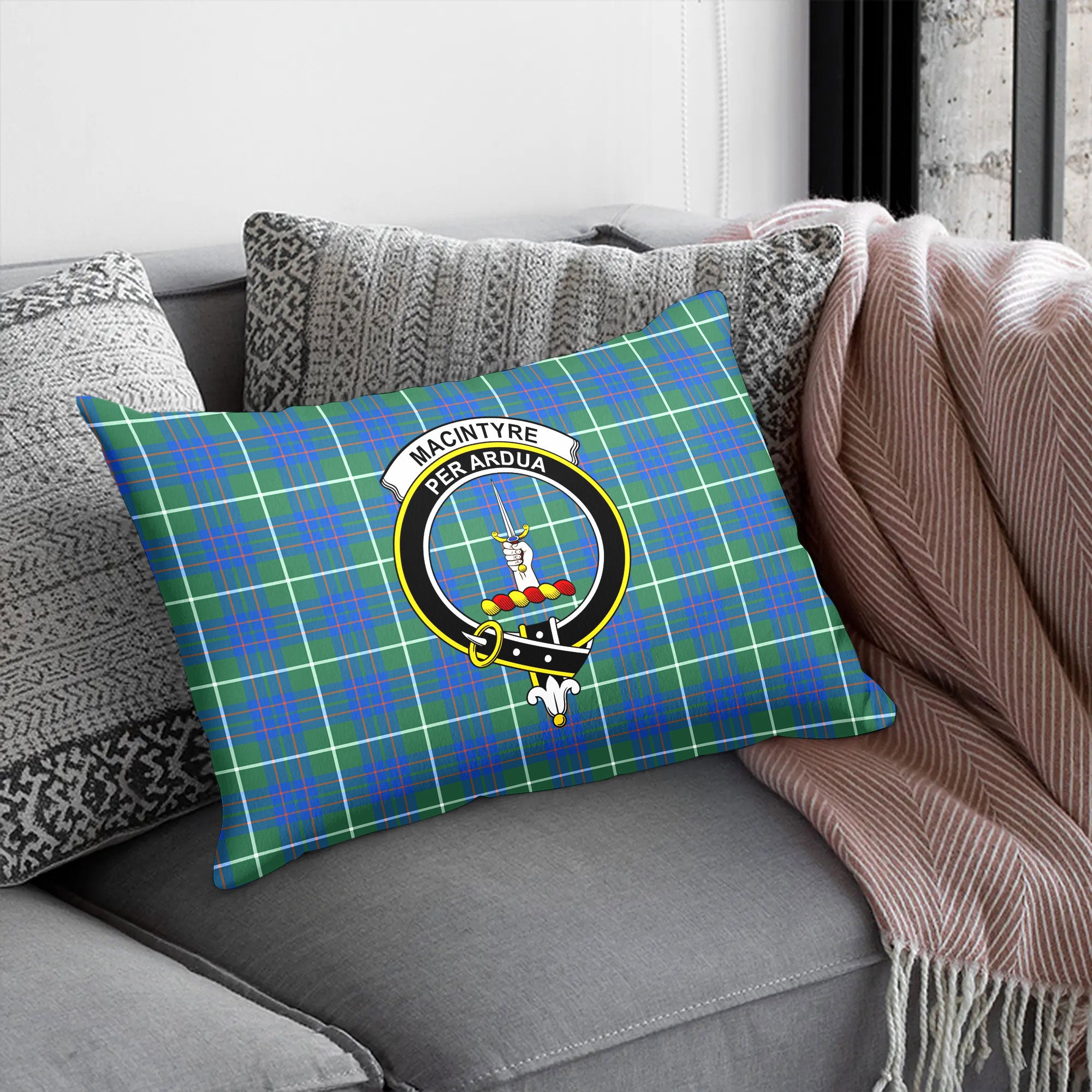 MacIntyre Hunting Ancient Tartan Crest Pillow Cover