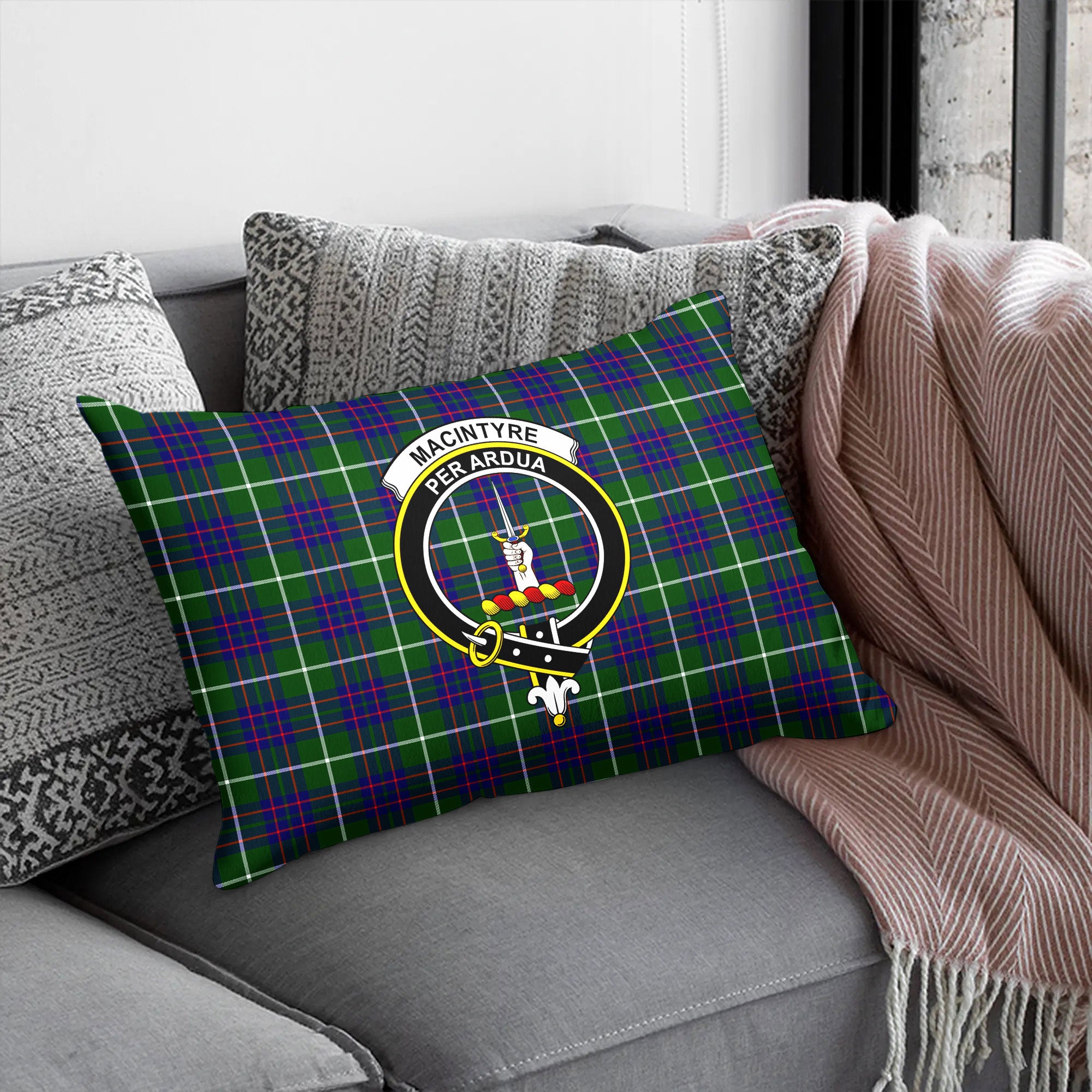 MacIntyre Hunting Modern Tartan Crest Pillow Cover