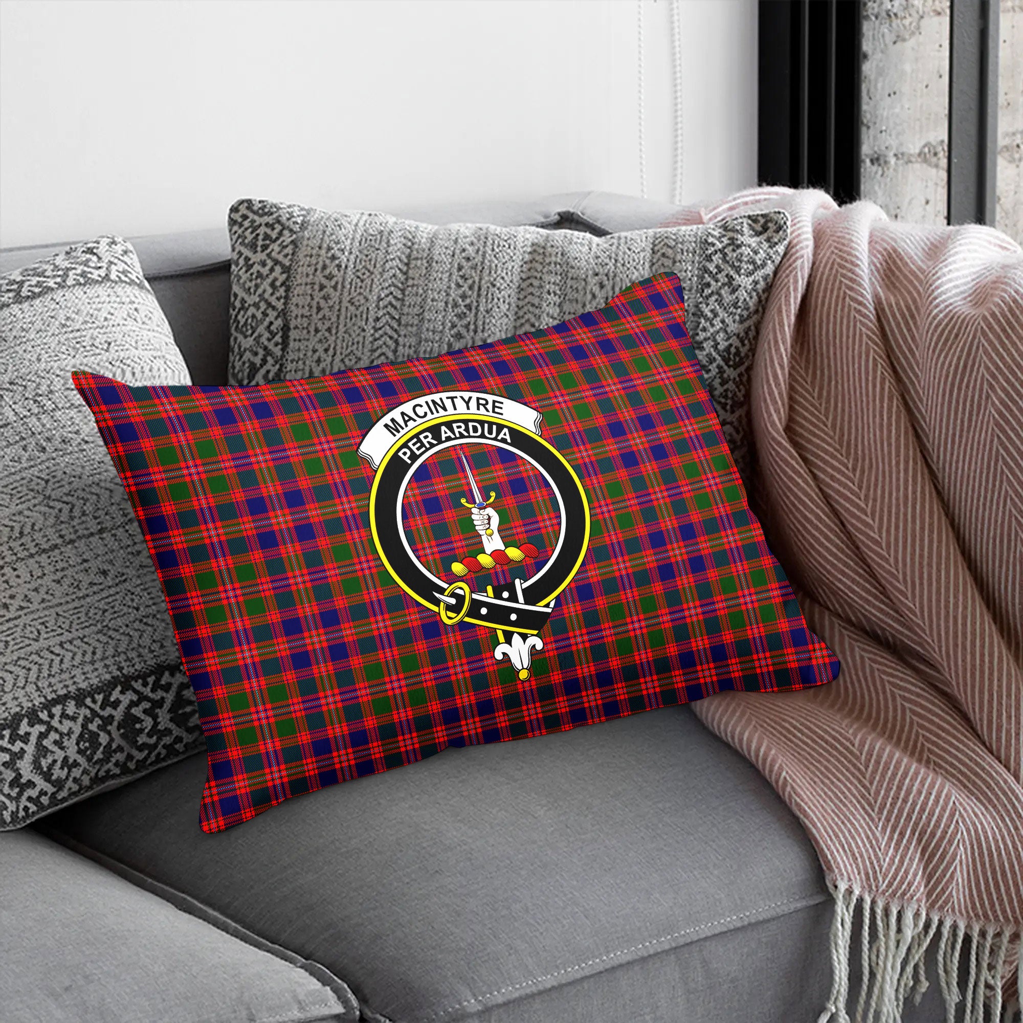 MacIntyre Modern Tartan Crest Pillow Cover