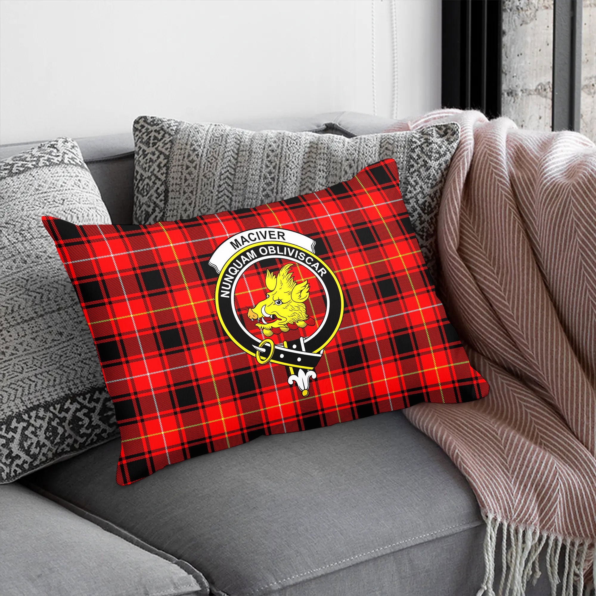 MacIver Modern Tartan Crest Pillow Cover