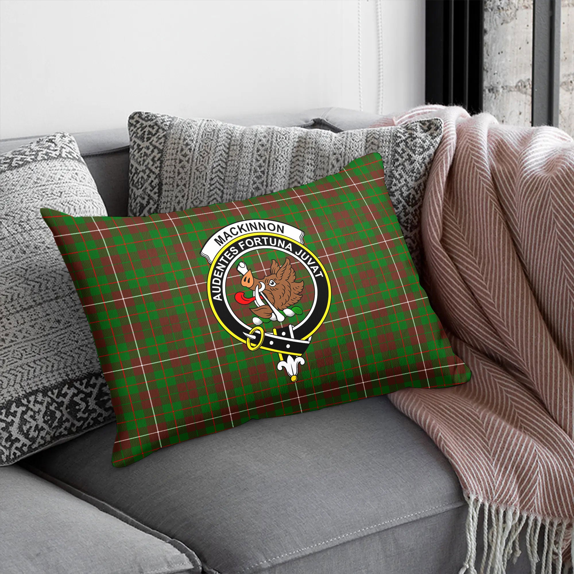 MacKinnon Hunting Modern Tartan Crest Pillow Cover