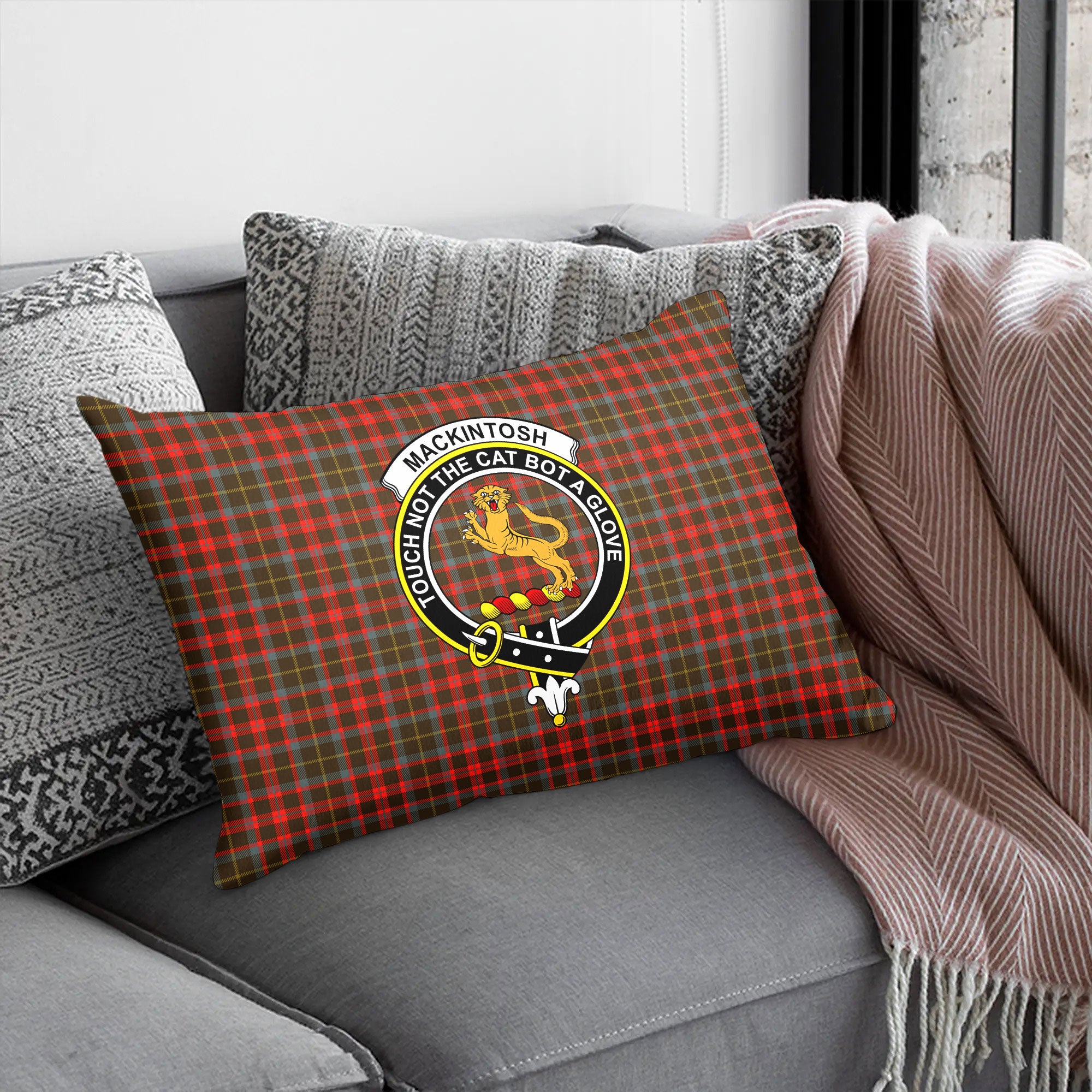 MacKintosh Hunting Weathered Tartan Crest Pillow Cover