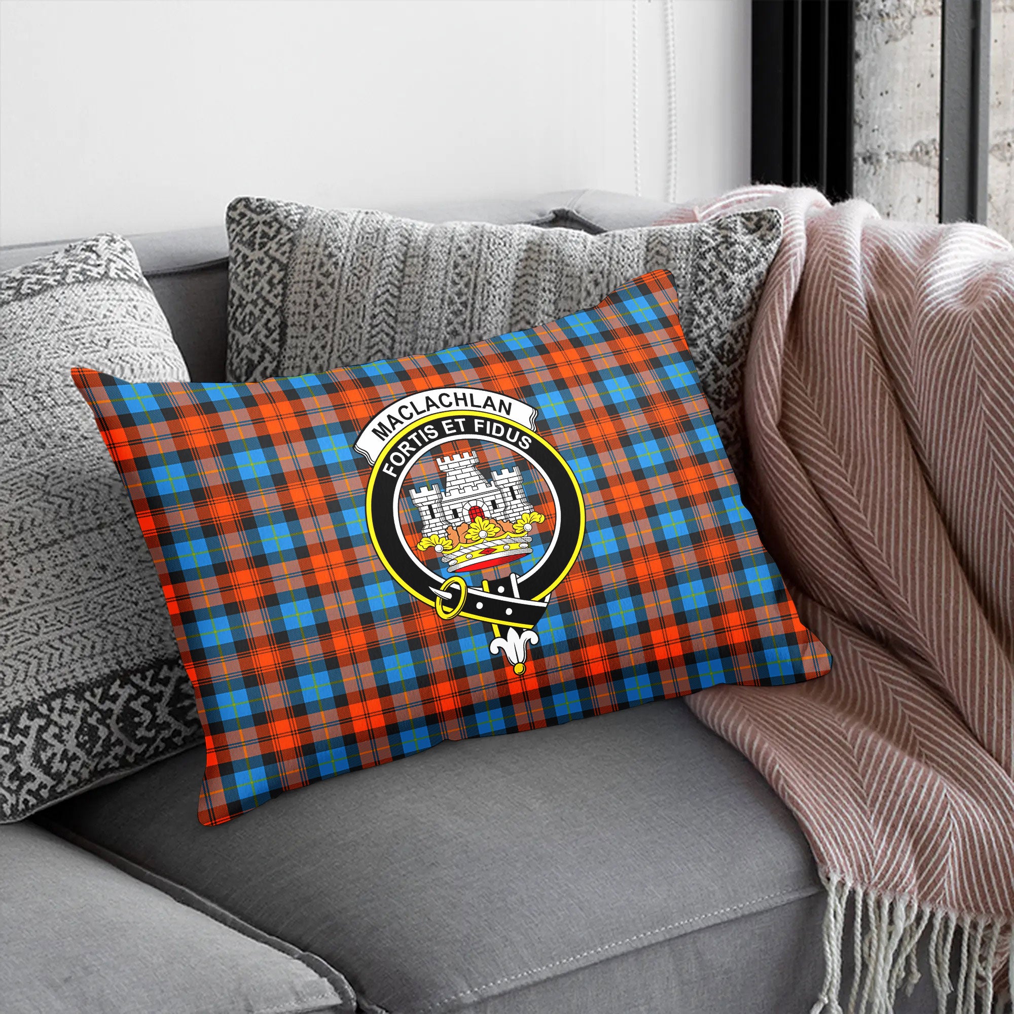 MacLachlan Ancient Tartan Crest Pillow Cover