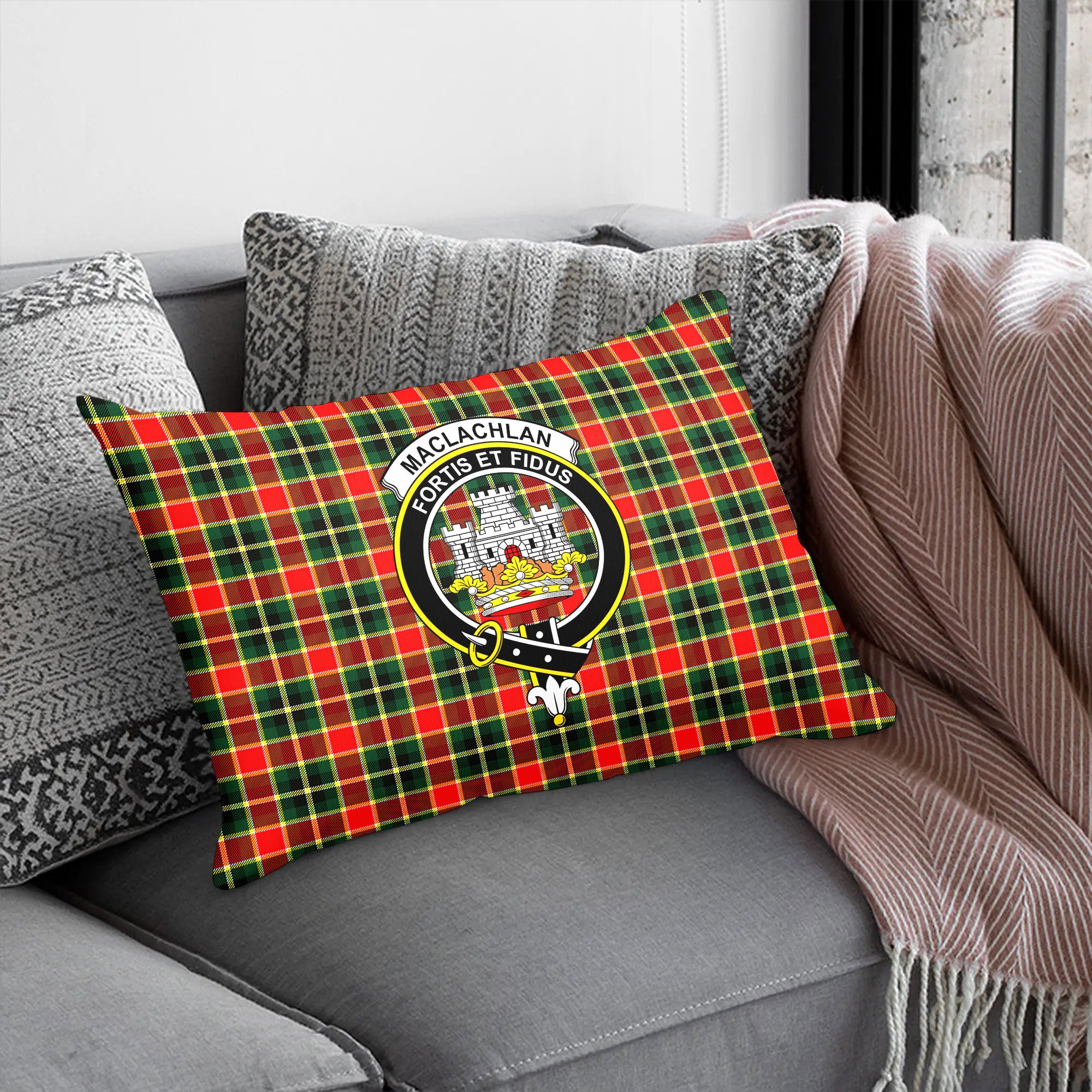 MacLachlan Hunting Modern Tartan Crest Pillow Cover