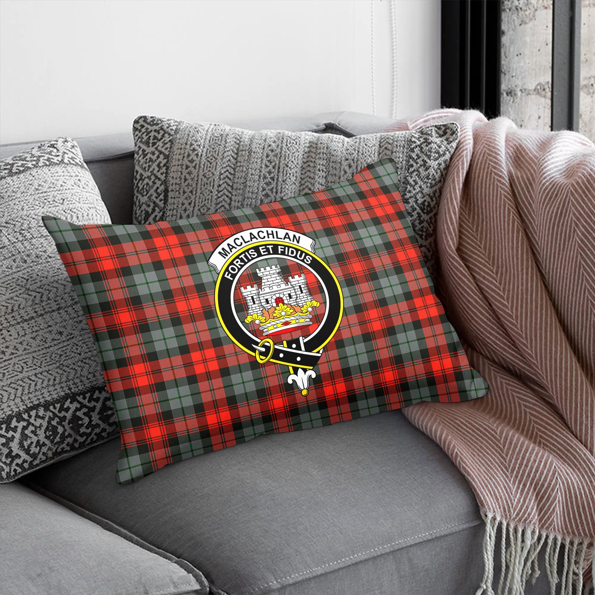 MacLachlan Weathered Tartan Crest Pillow Cover