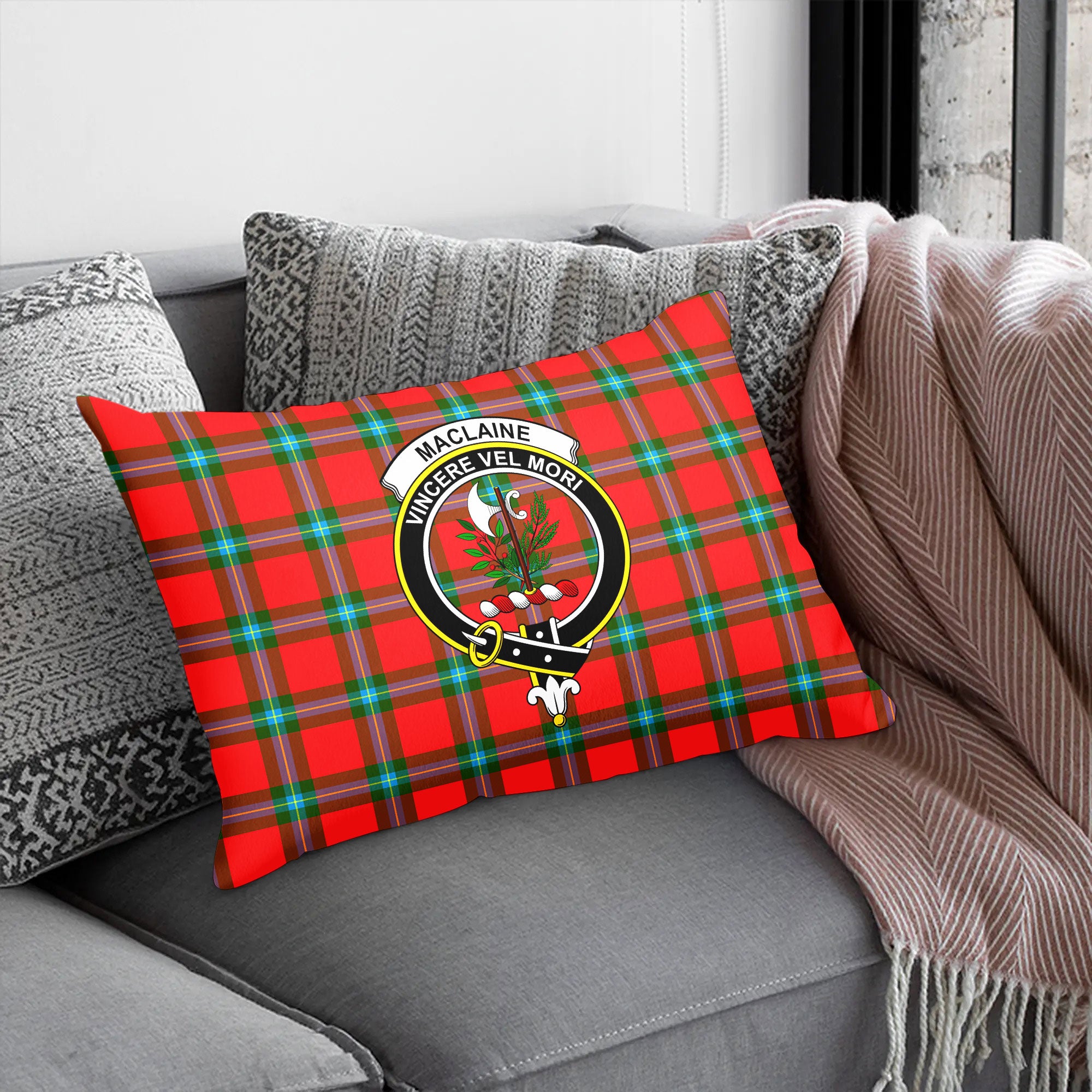 MacLaine of Loch Buie Tartan Crest Pillow Cover