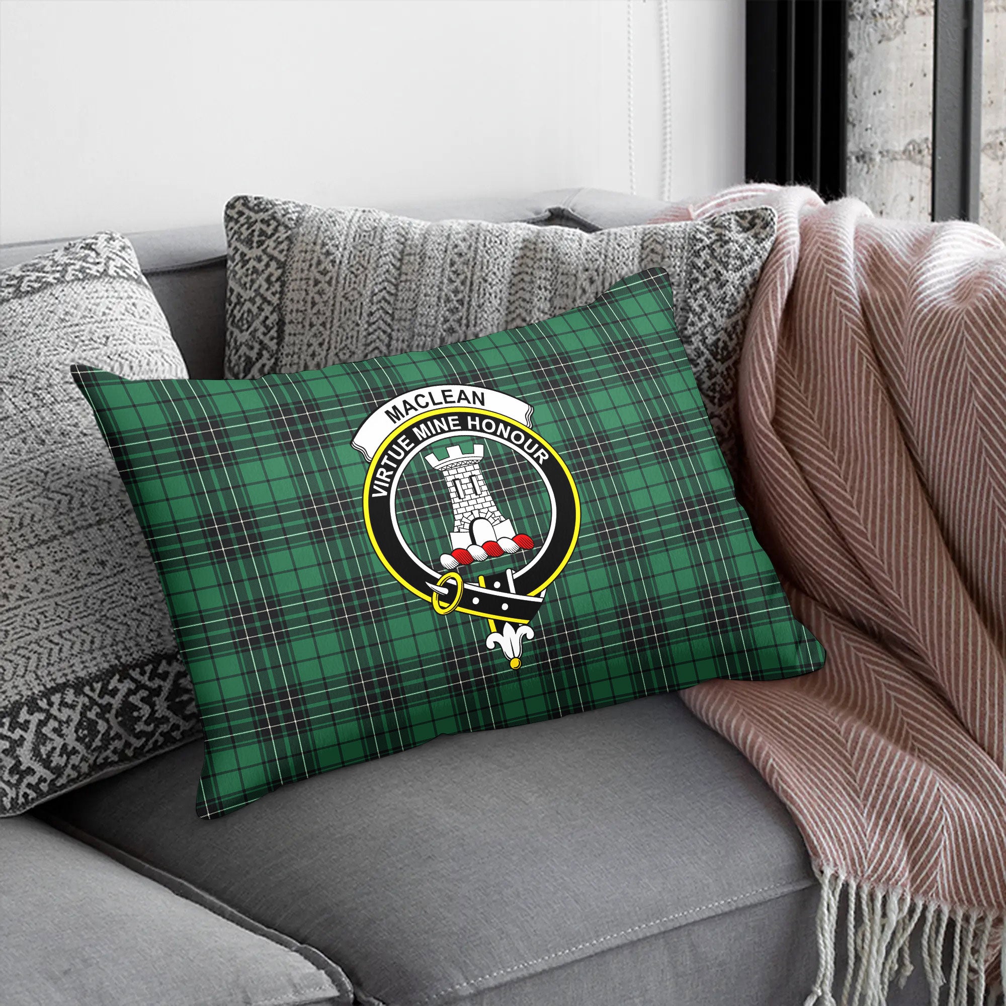 MacLean Hunting Ancient Tartan Crest Pillow Cover