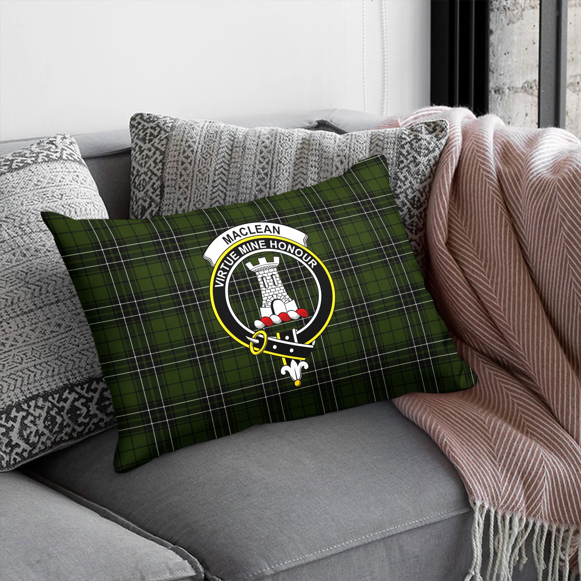 MacLean Hunting Tartan Crest Pillow Cover