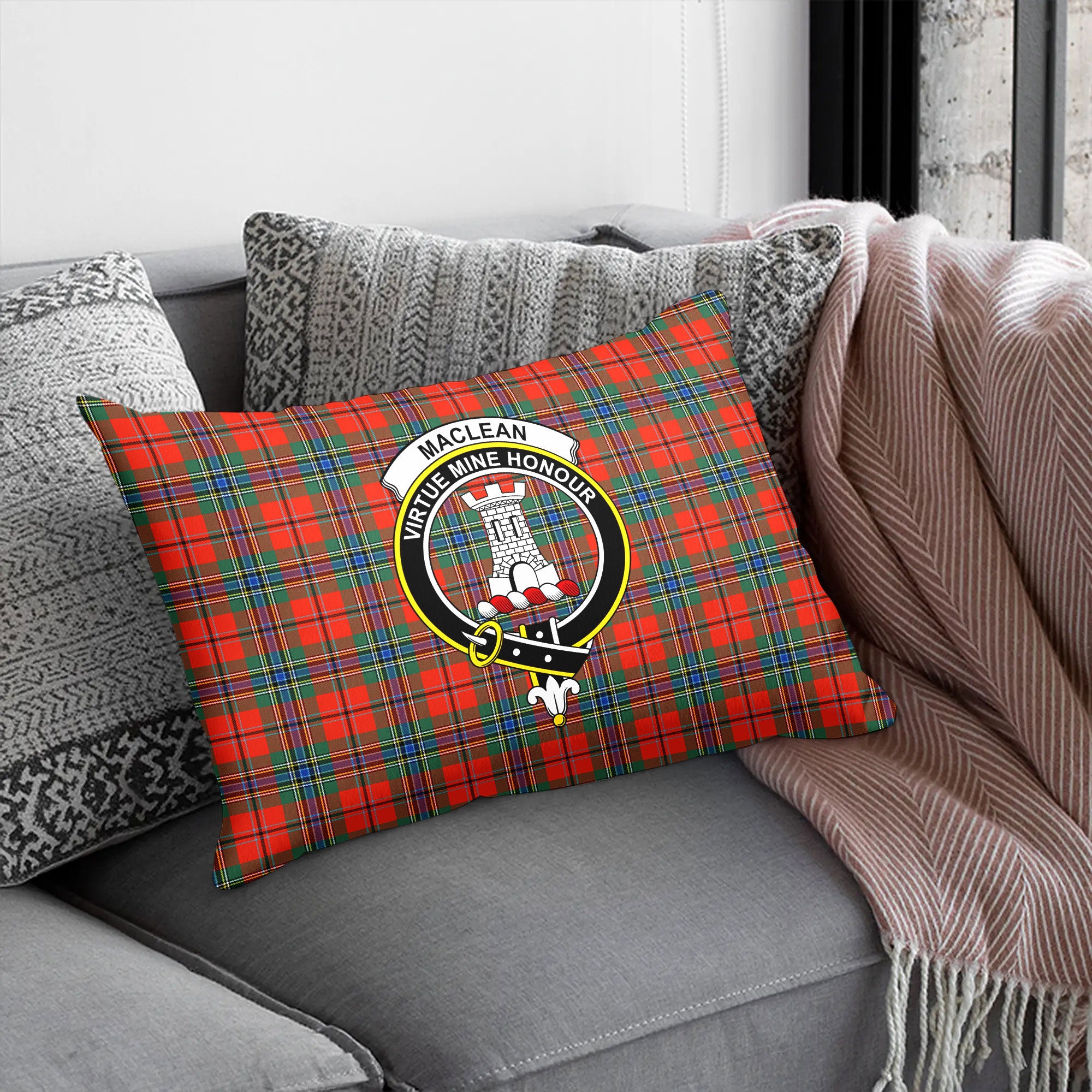 MacLean of Duart Ancient Tartan Crest Pillow Cover