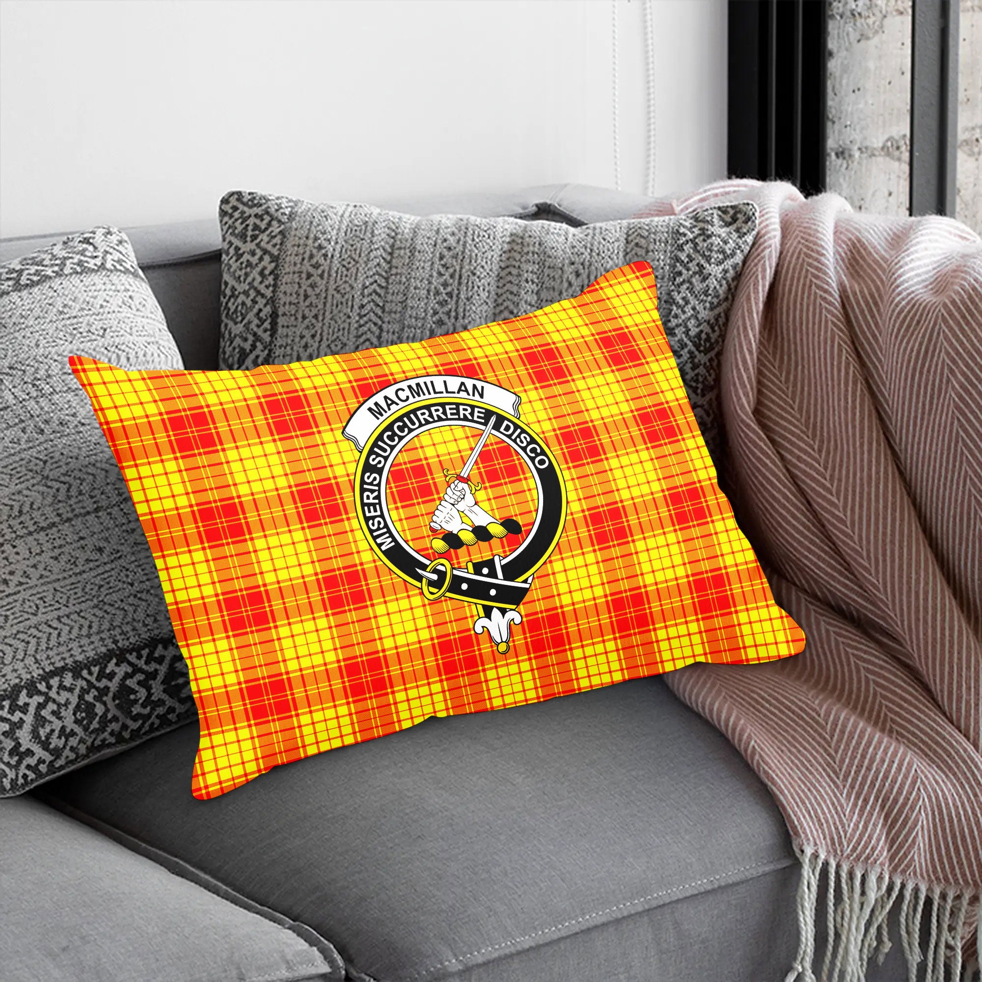 MacMillan Clan Tartan Crest Pillow Cover