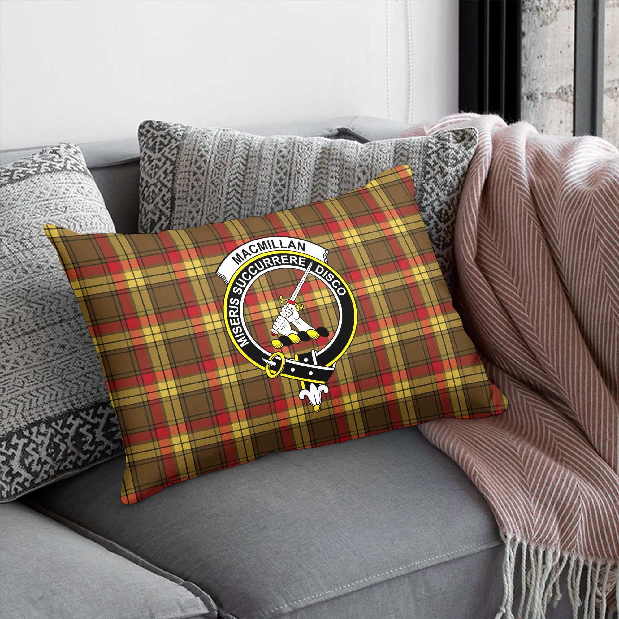 MacMillan Old Weathered Tartan Crest Pillow Cover