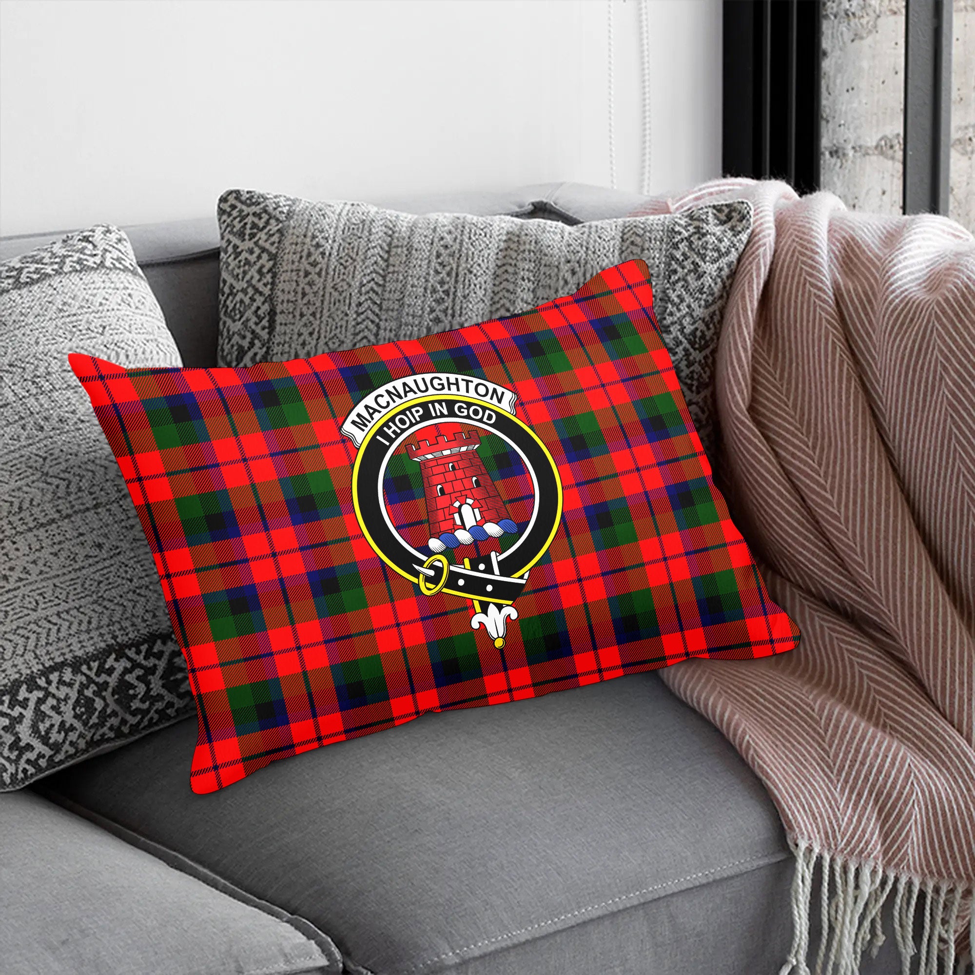 MacNaughton Modern Tartan Crest Pillow Cover