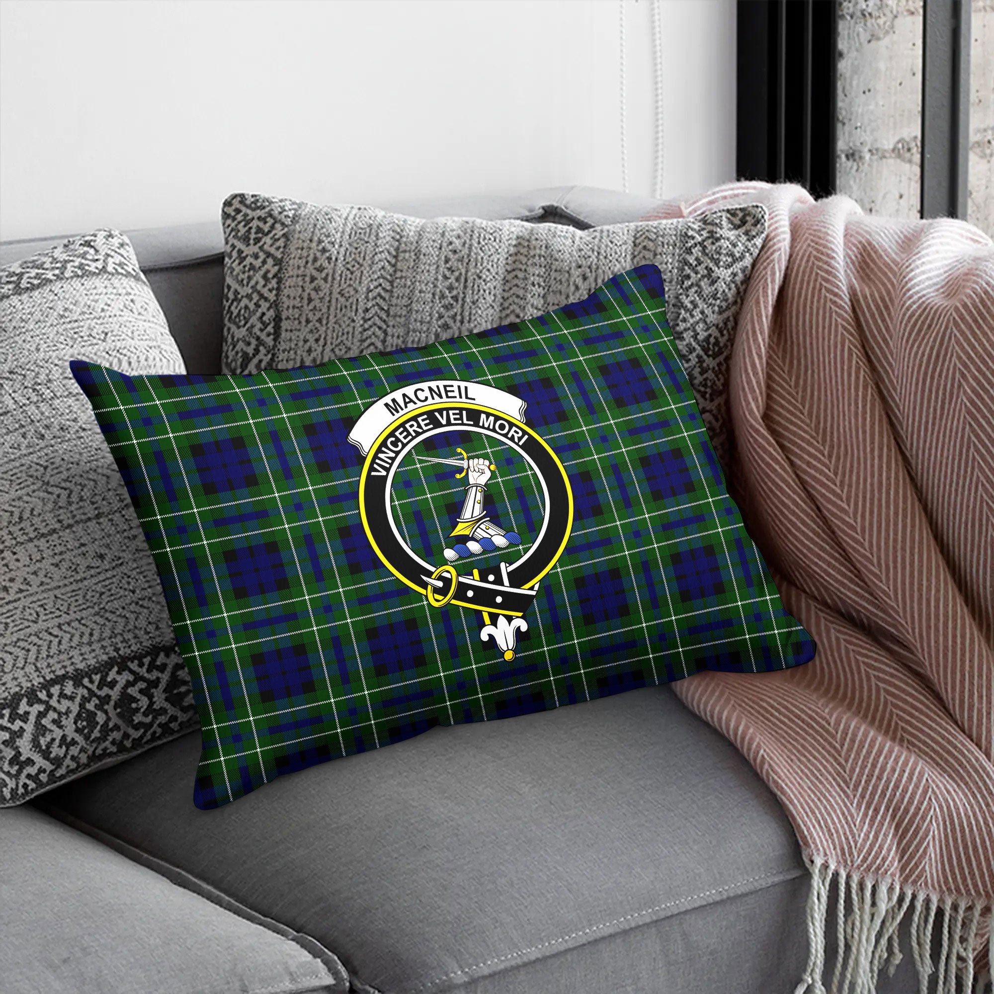 MacNeil of Colonsay Modern Tartan Crest Pillow Cover