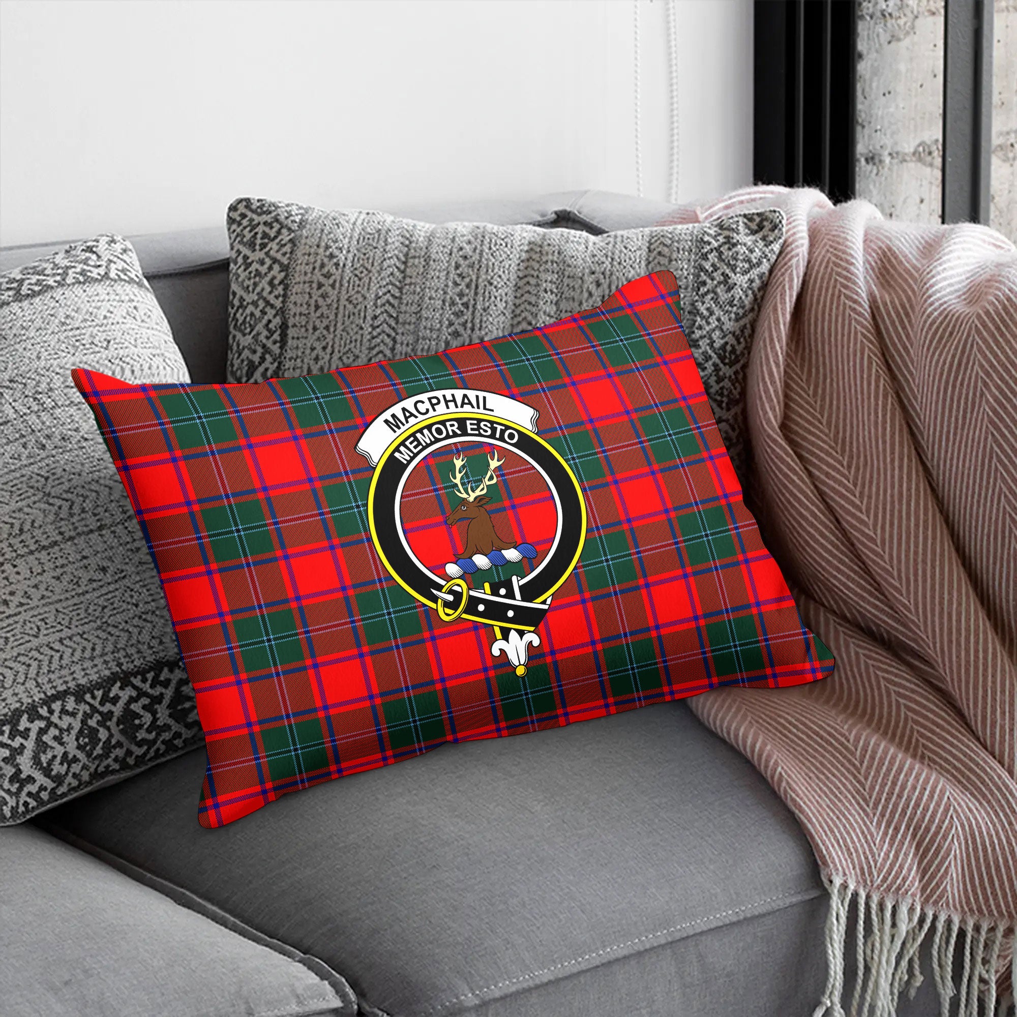 MacPhail Clan Tartan Crest Pillow Cover