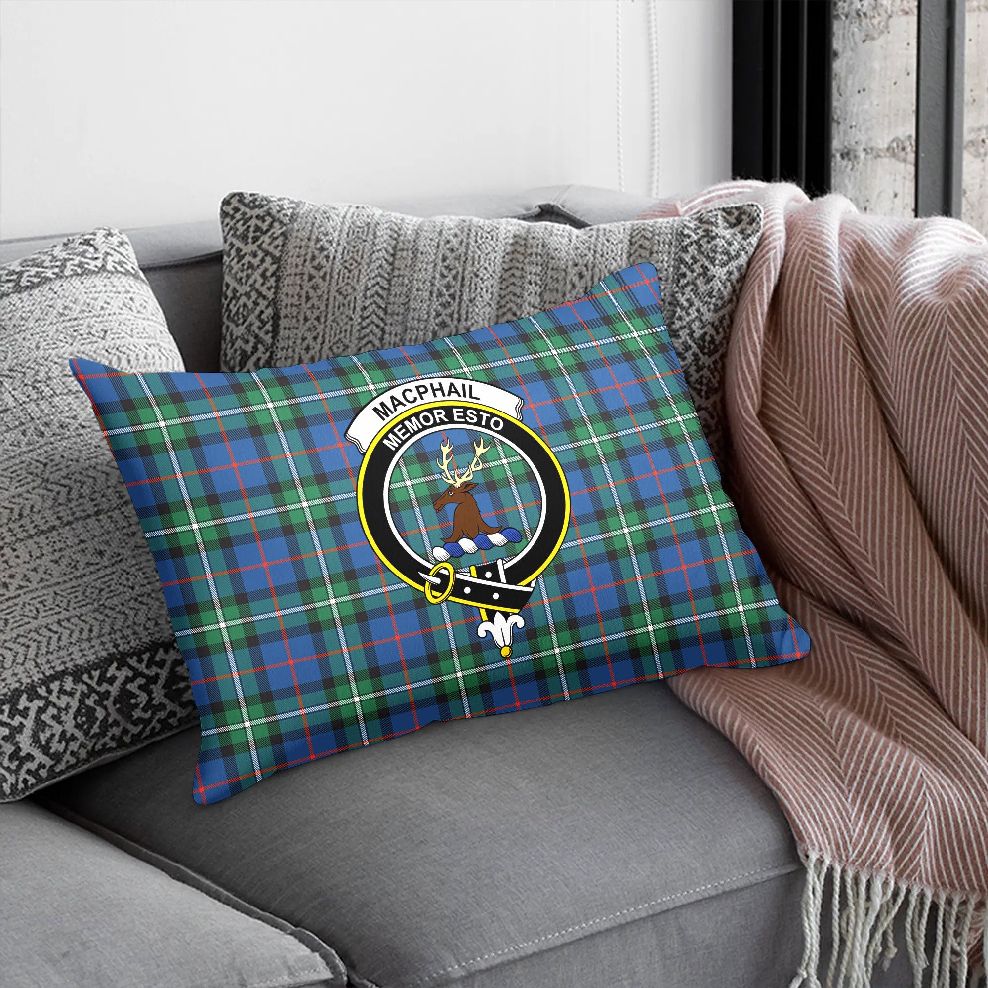 MacPhail Hunting Ancient Tartan Crest Pillow Cover