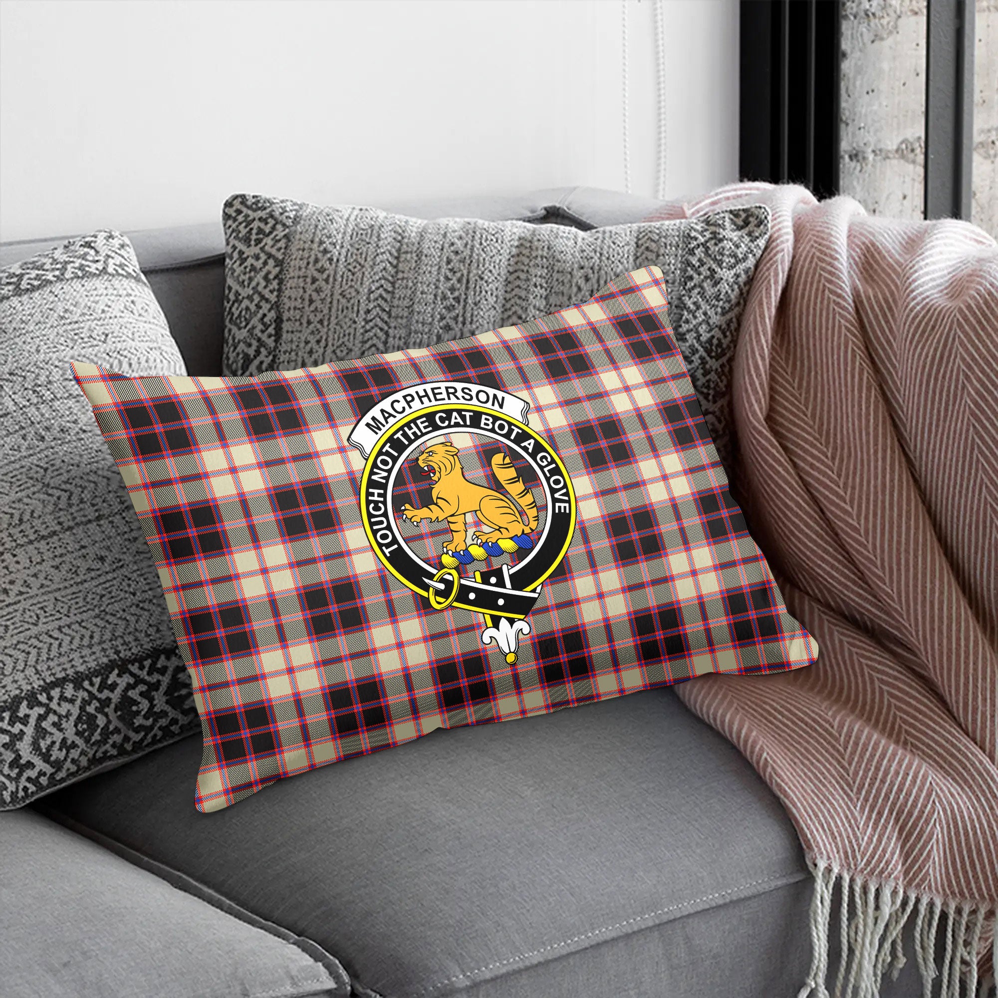 MacPherson Hunting Ancient Tartan Crest Pillow Cover