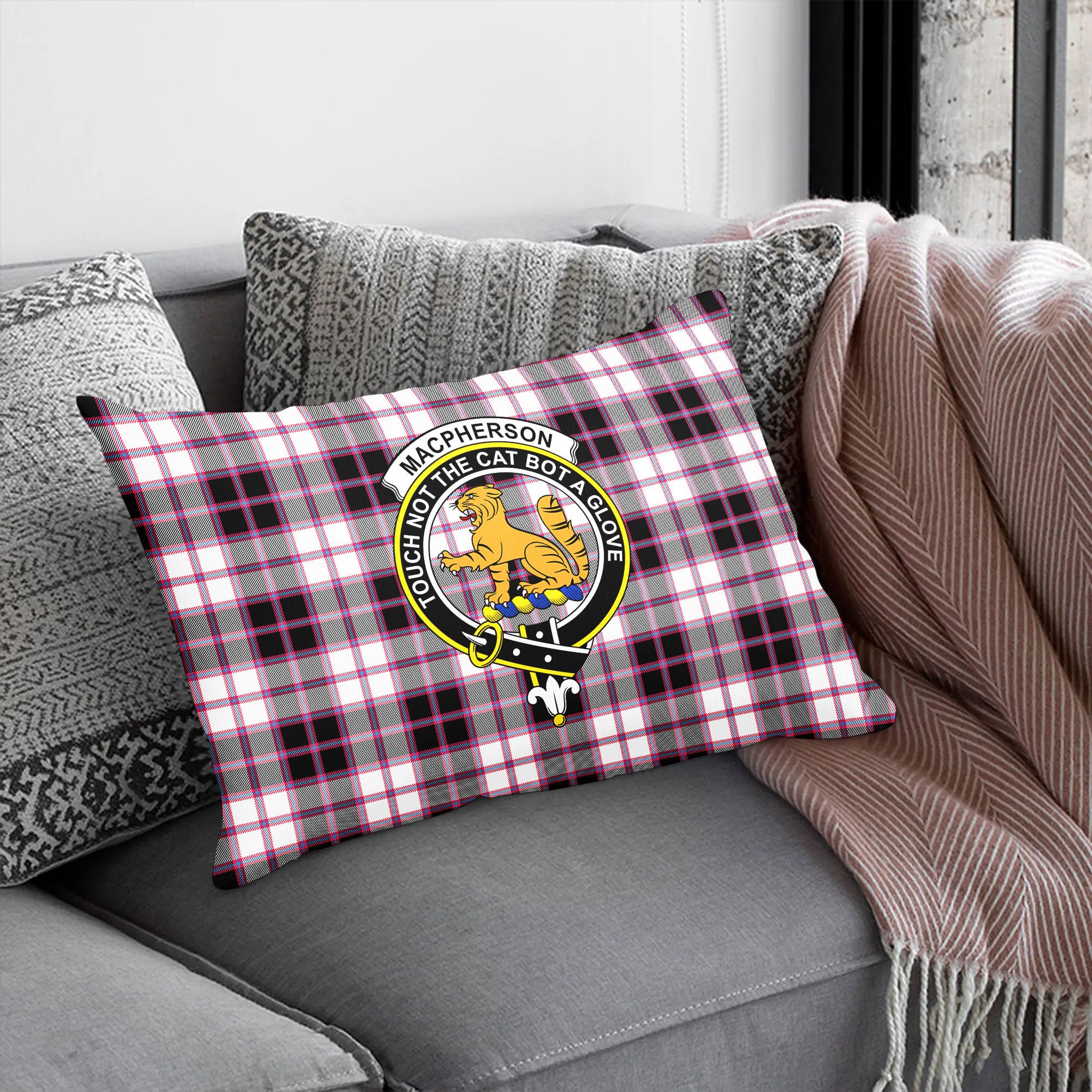 MacPherson Hunting Modern Tartan Crest Pillow Cover