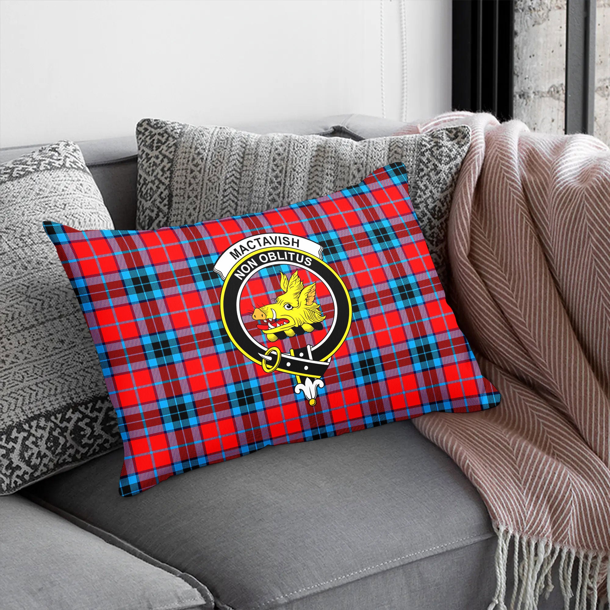 MacTavish Modern Tartan Crest Pillow Cover