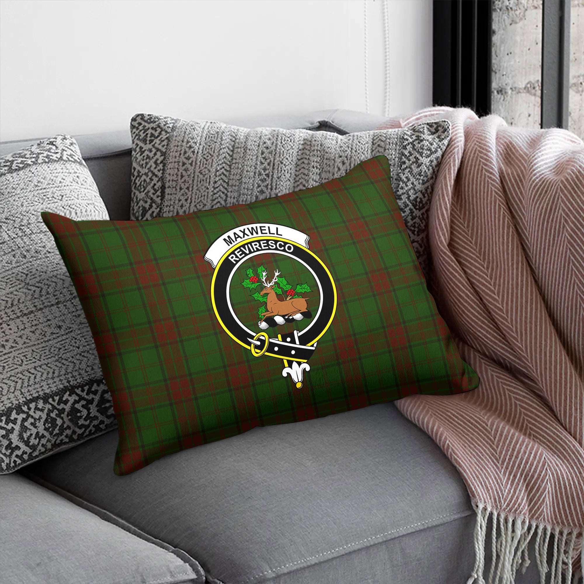 Maxwell Hunting Tartan Crest Pillow Cover