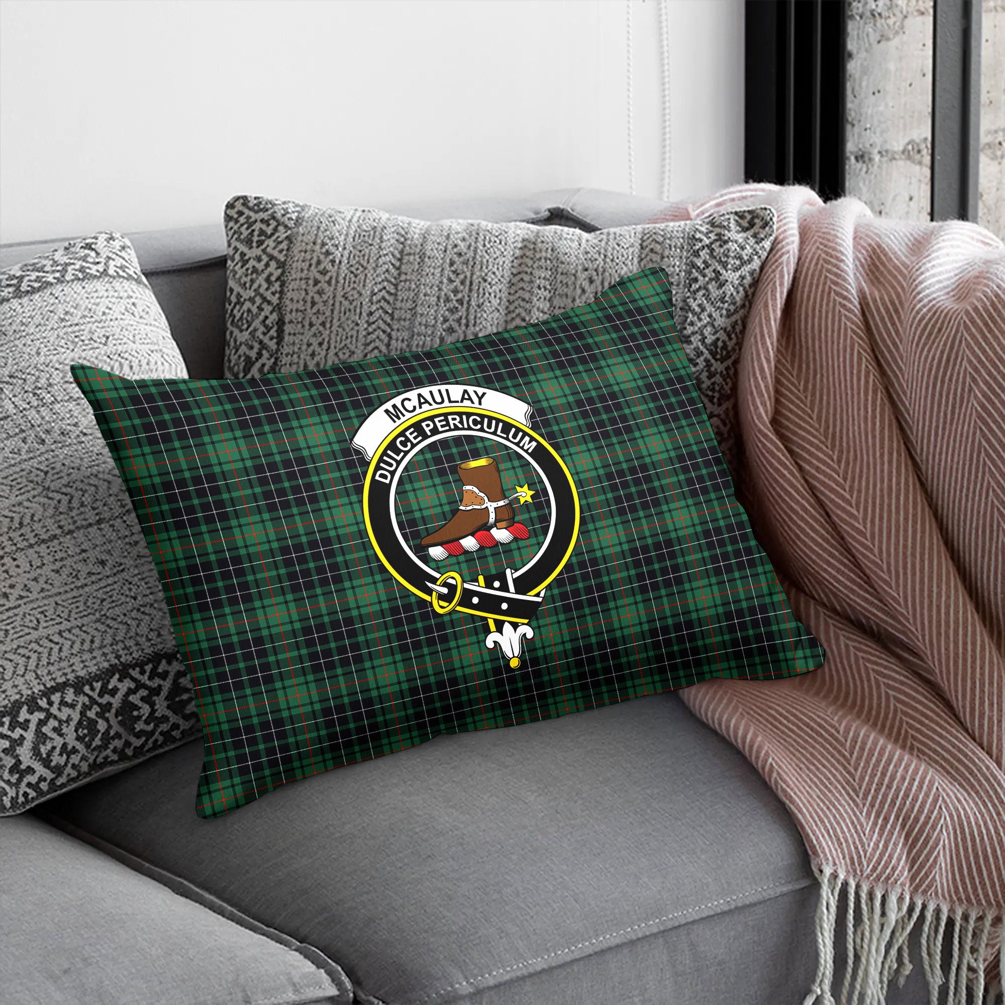 McAulay Hunting Ancient Tartan Crest Pillow Cover