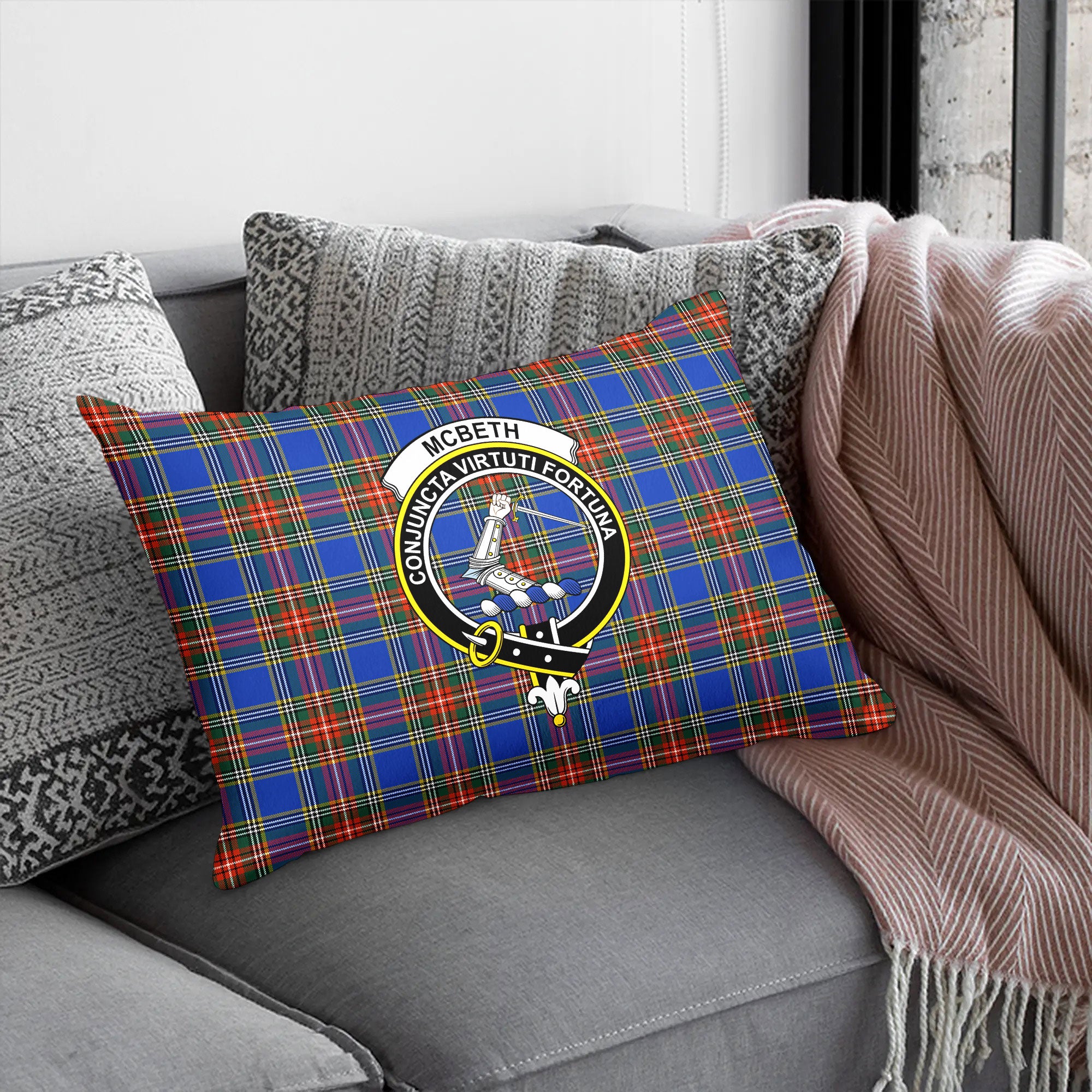 McBeth Ancient Tartan Crest Pillow Cover