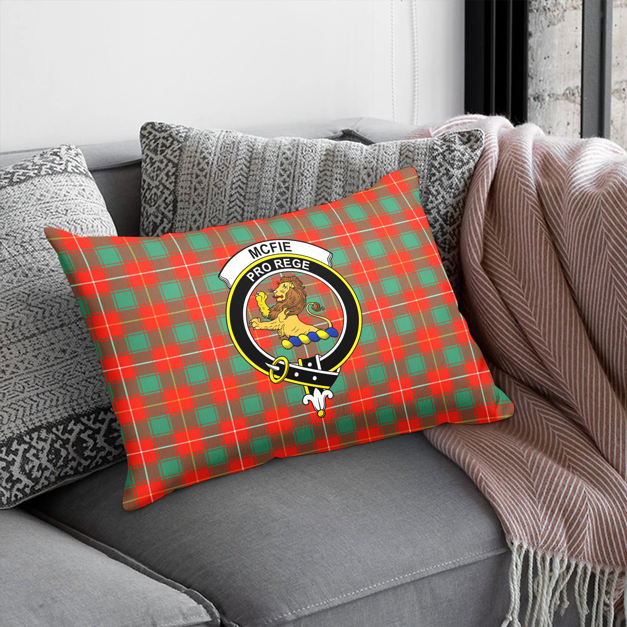 McFie Ancient Tartan Crest Pillow Cover