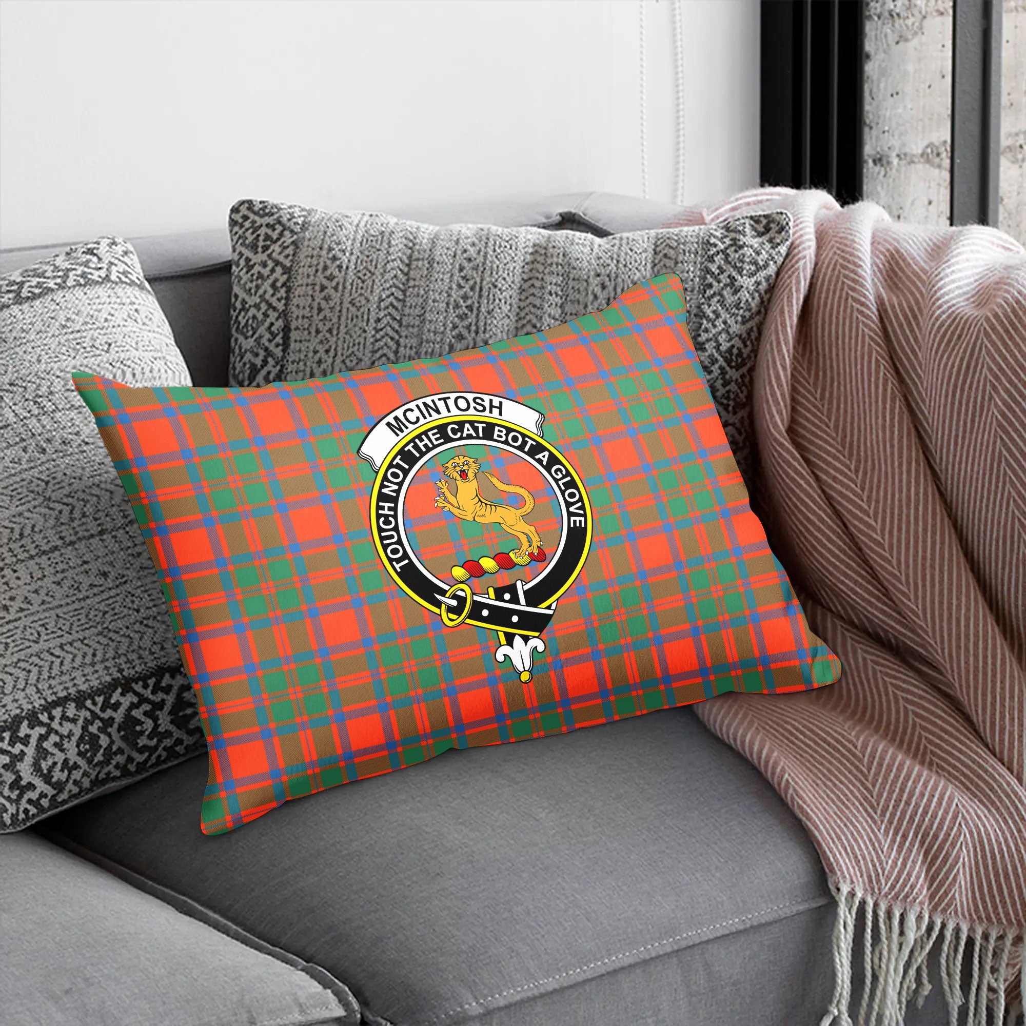 McIntosh Ancient Tartan Crest Pillow Cover