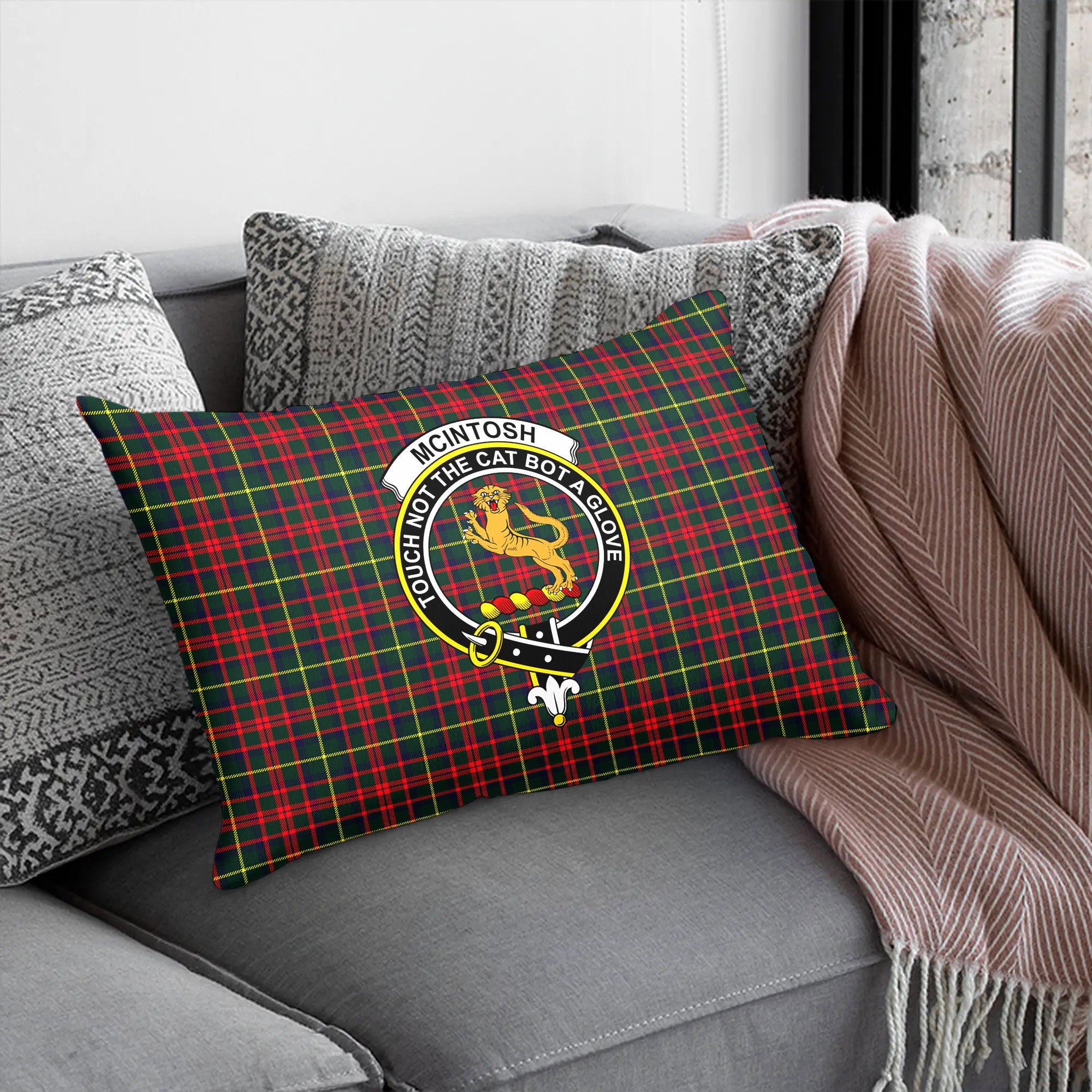 McIntosh Hunting Modern Tartan Crest Pillow Cover