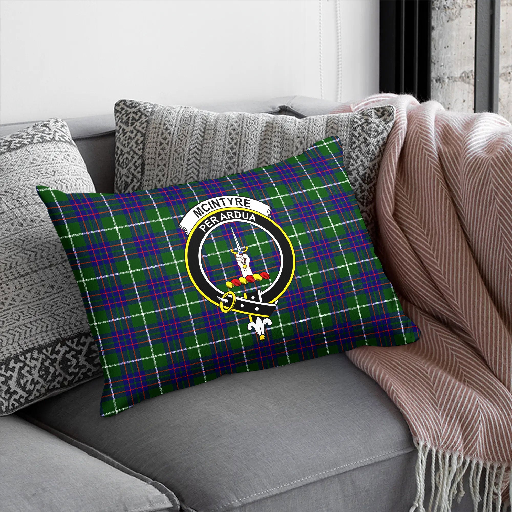 McIntyre Hunting Modern Tartan Crest Pillow Cover