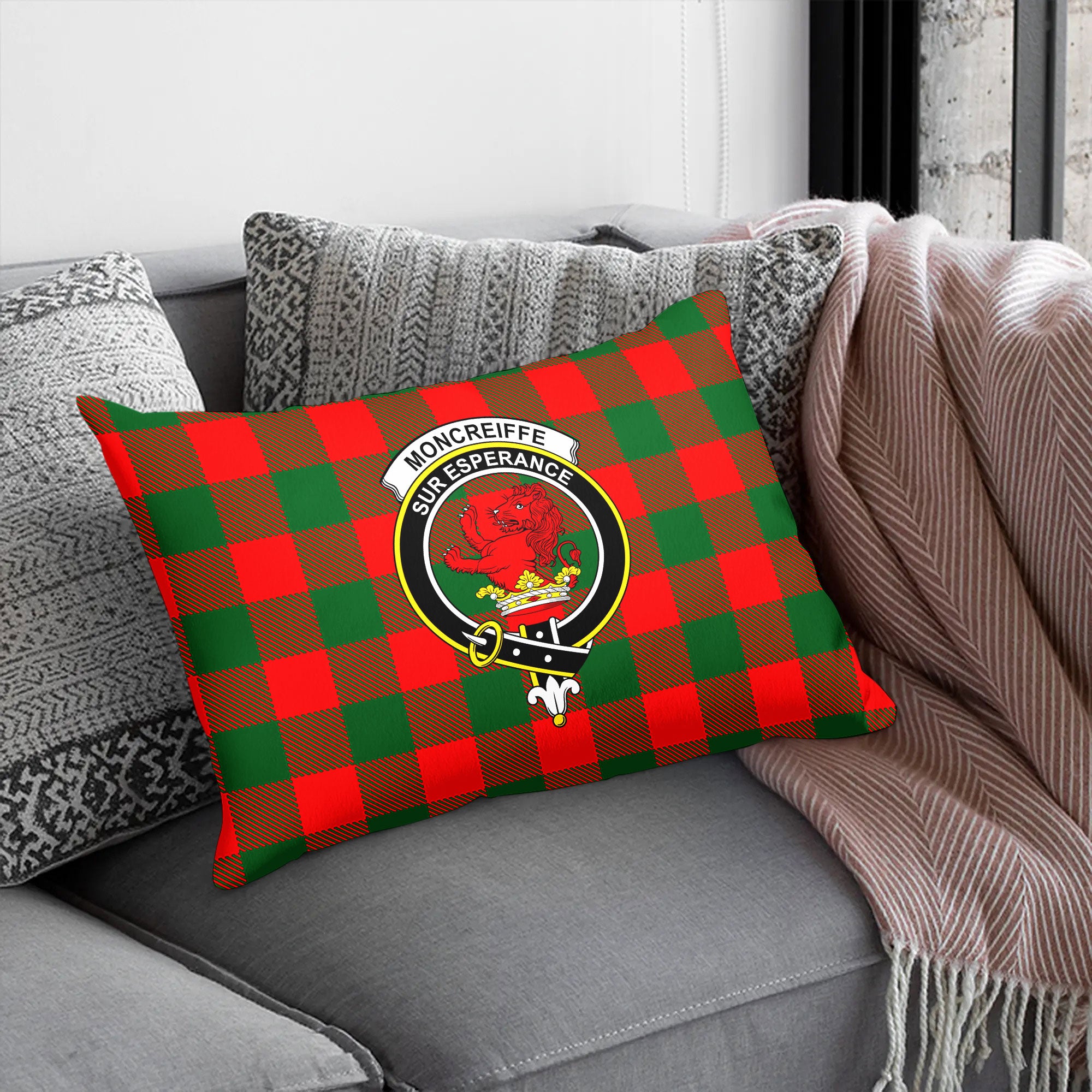 Moncreiffe (or Moncreiff) Tartan Crest Pillow Cover