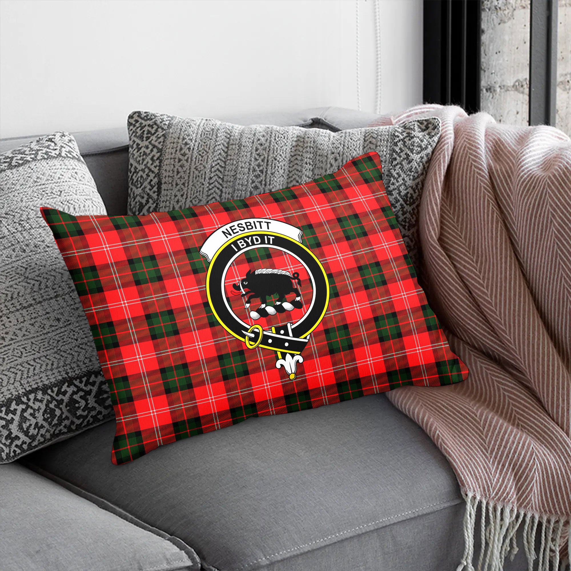 Nesbitt Modern Tartan Crest Pillow Cover