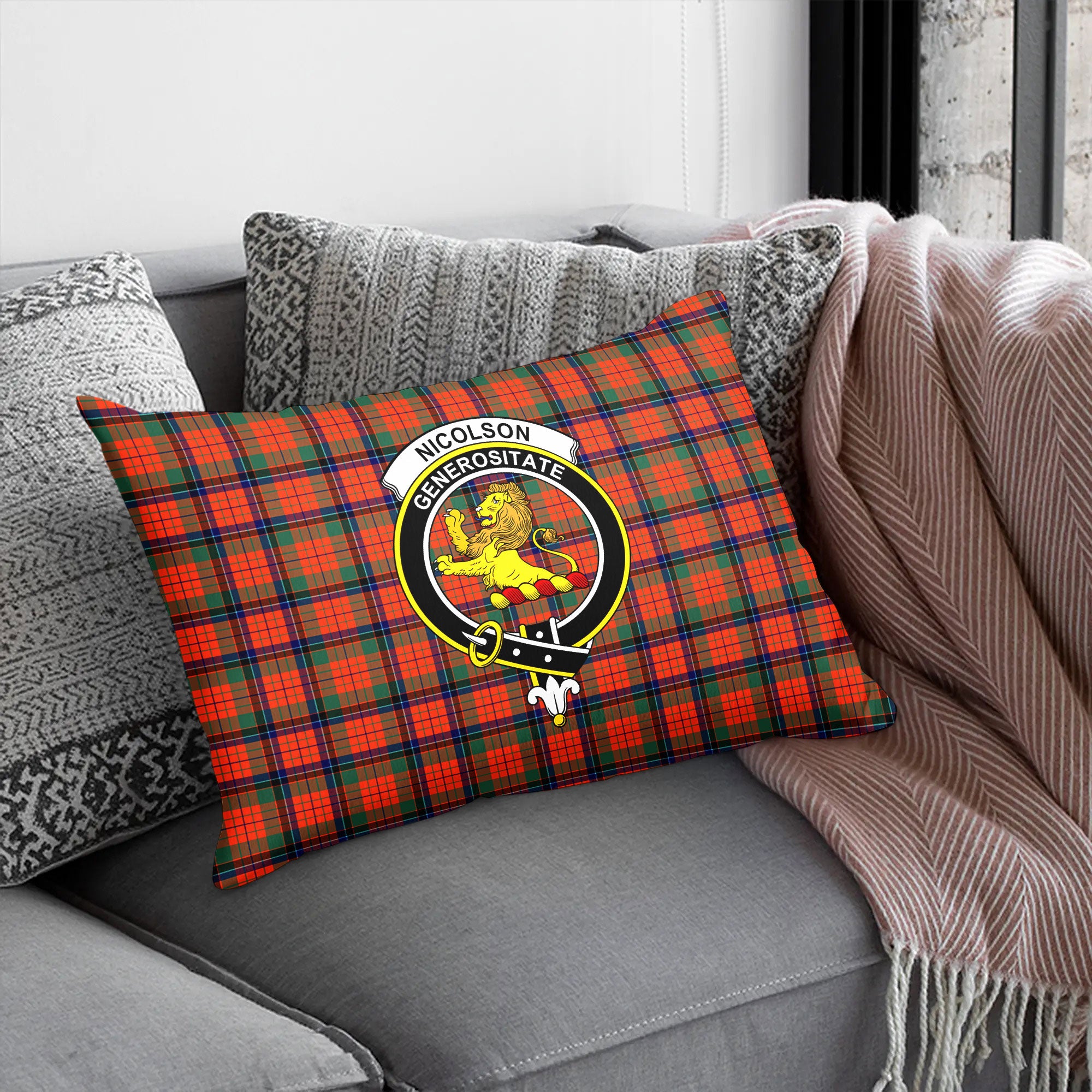 Nicolson Ancient Tartan Crest Pillow Cover