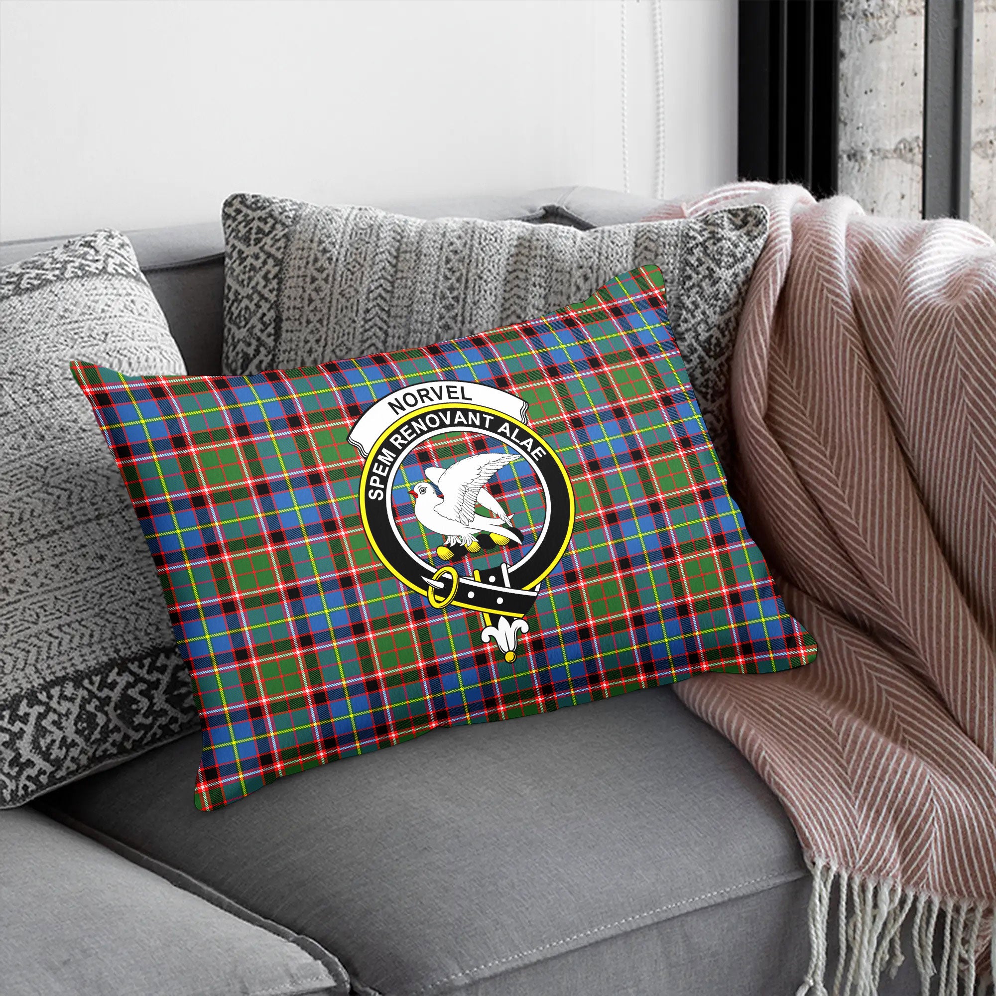 Norvel (or Norvill) Tartan Crest Pillow Cover