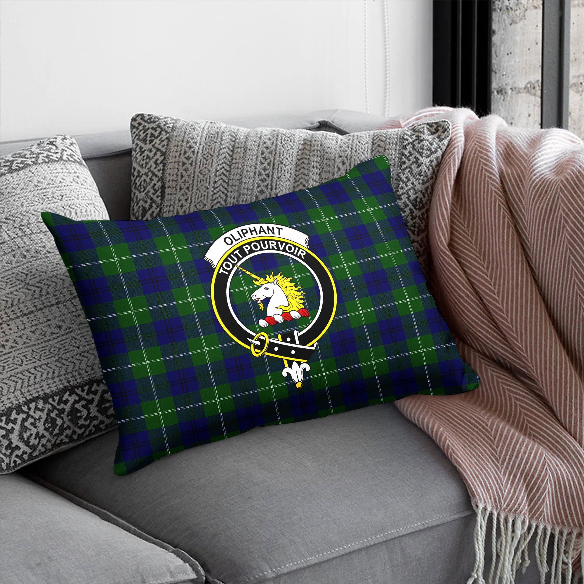 Oliphant Modern Tartan Crest Pillow Cover