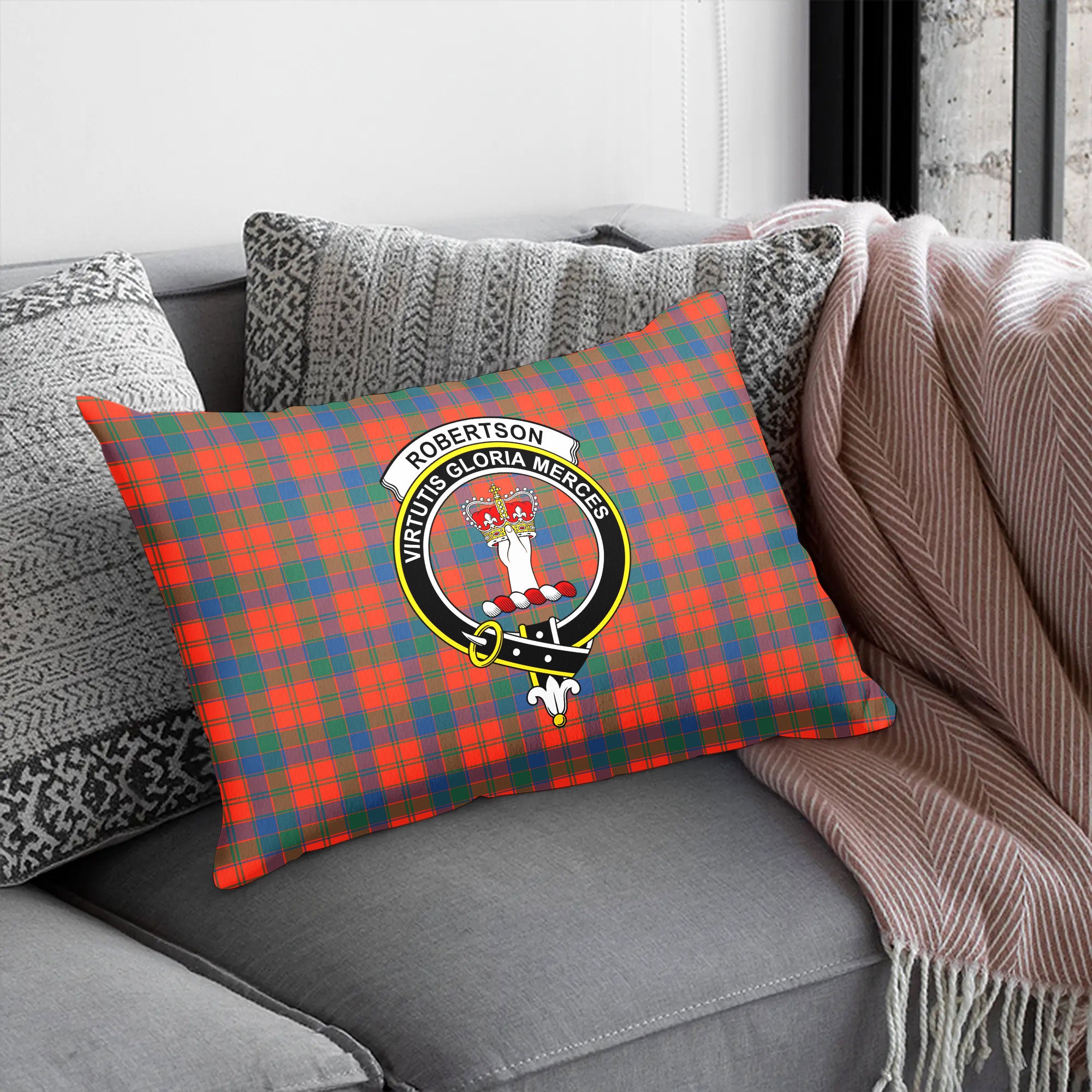 Robertson Ancient Tartan Crest Pillow Cover