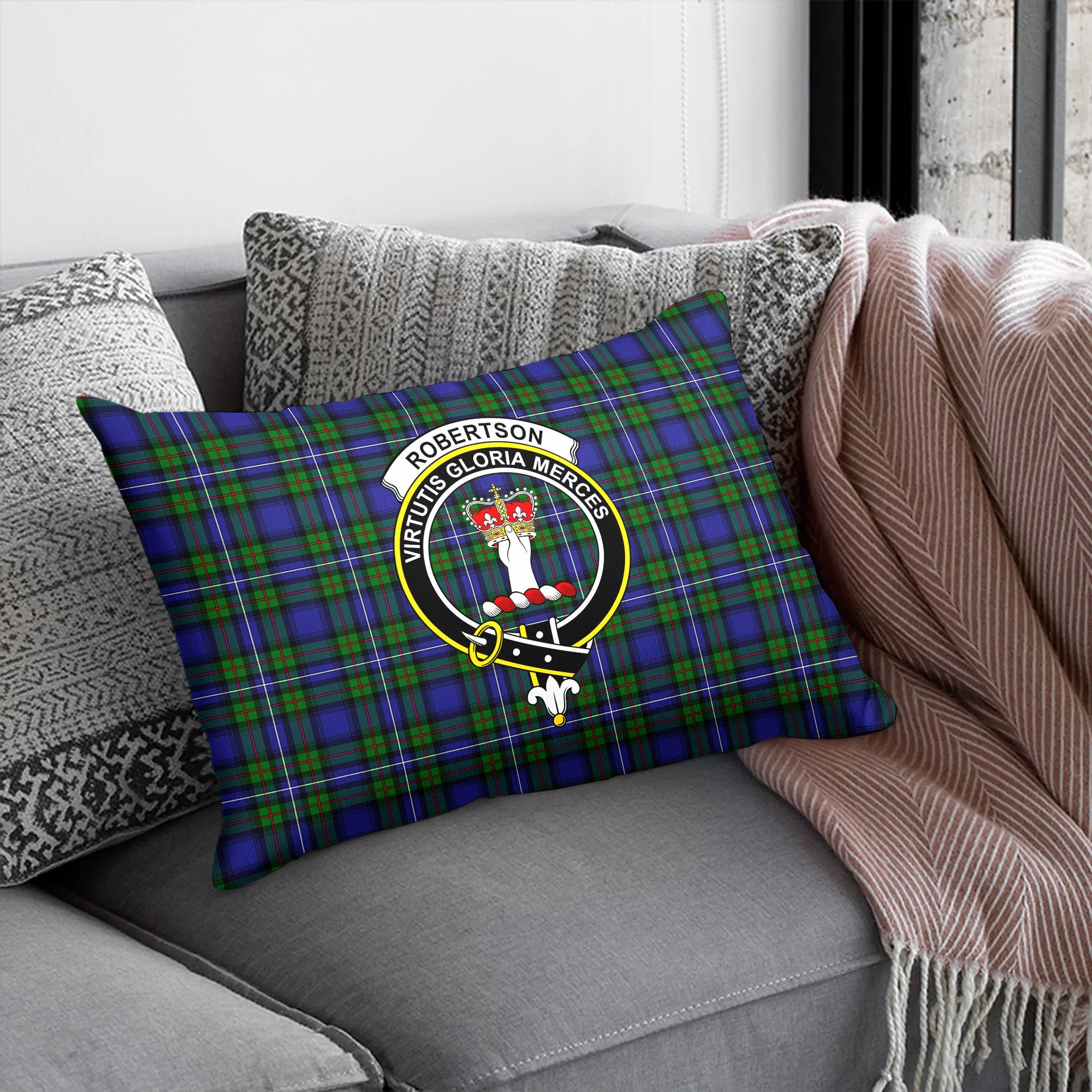 Robertson Hunting Modern Tartan Crest Pillow Cover