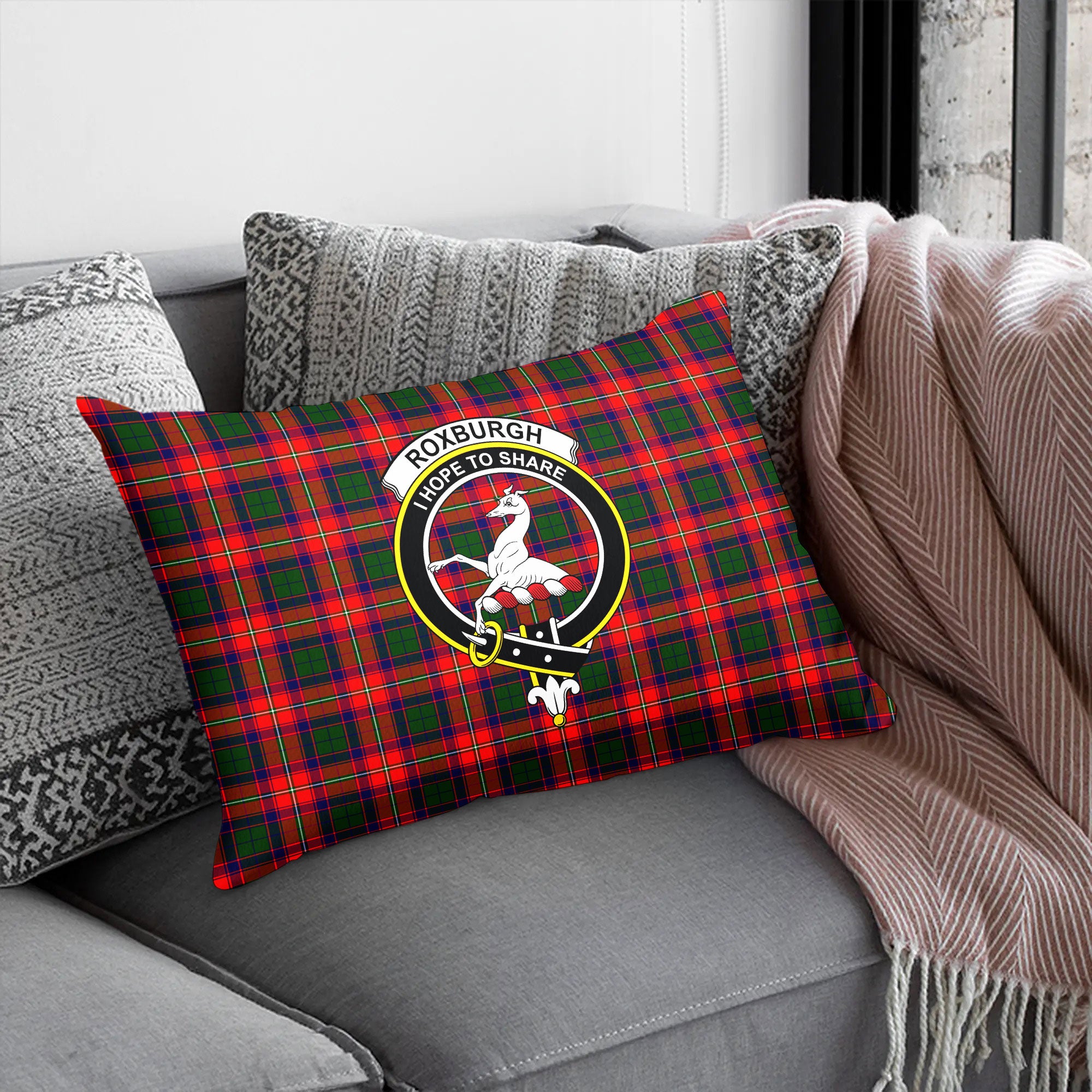 Roxburgh District Tartan Crest Pillow Cover