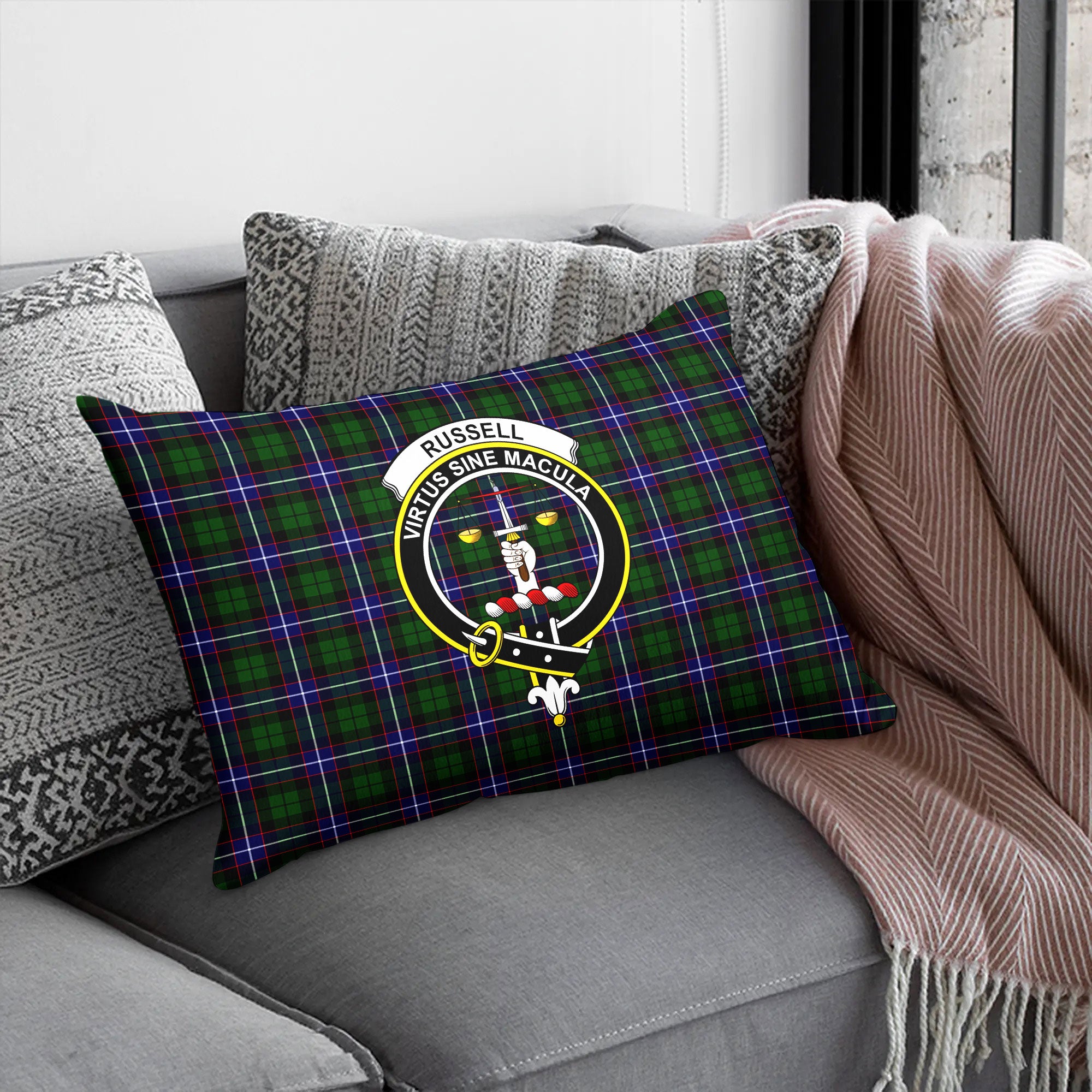 Russell Modern Tartan Crest Pillow Cover