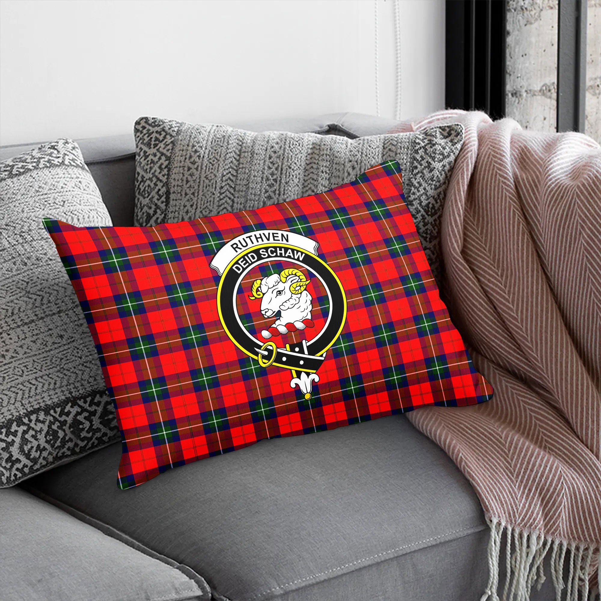 Ruthven Modern Tartan Crest Pillow Cover