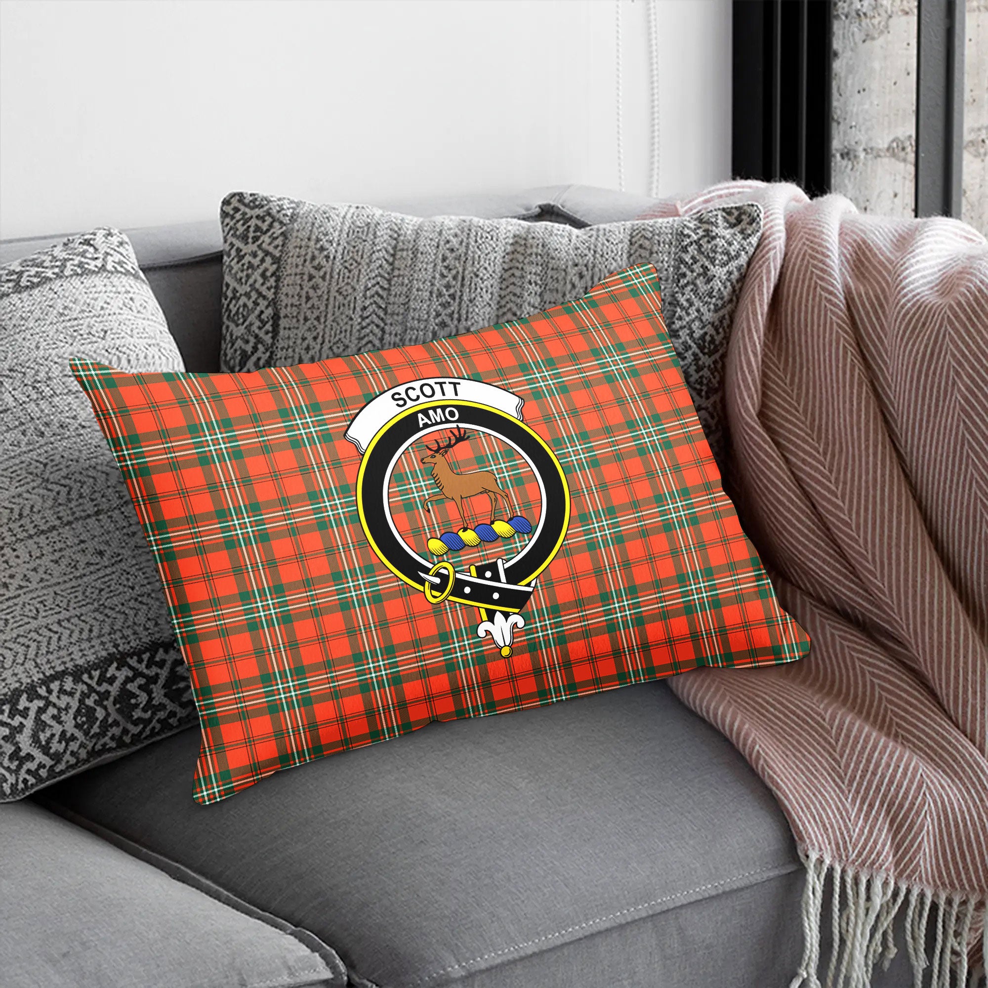 Scott Ancient Tartan Crest Pillow Cover