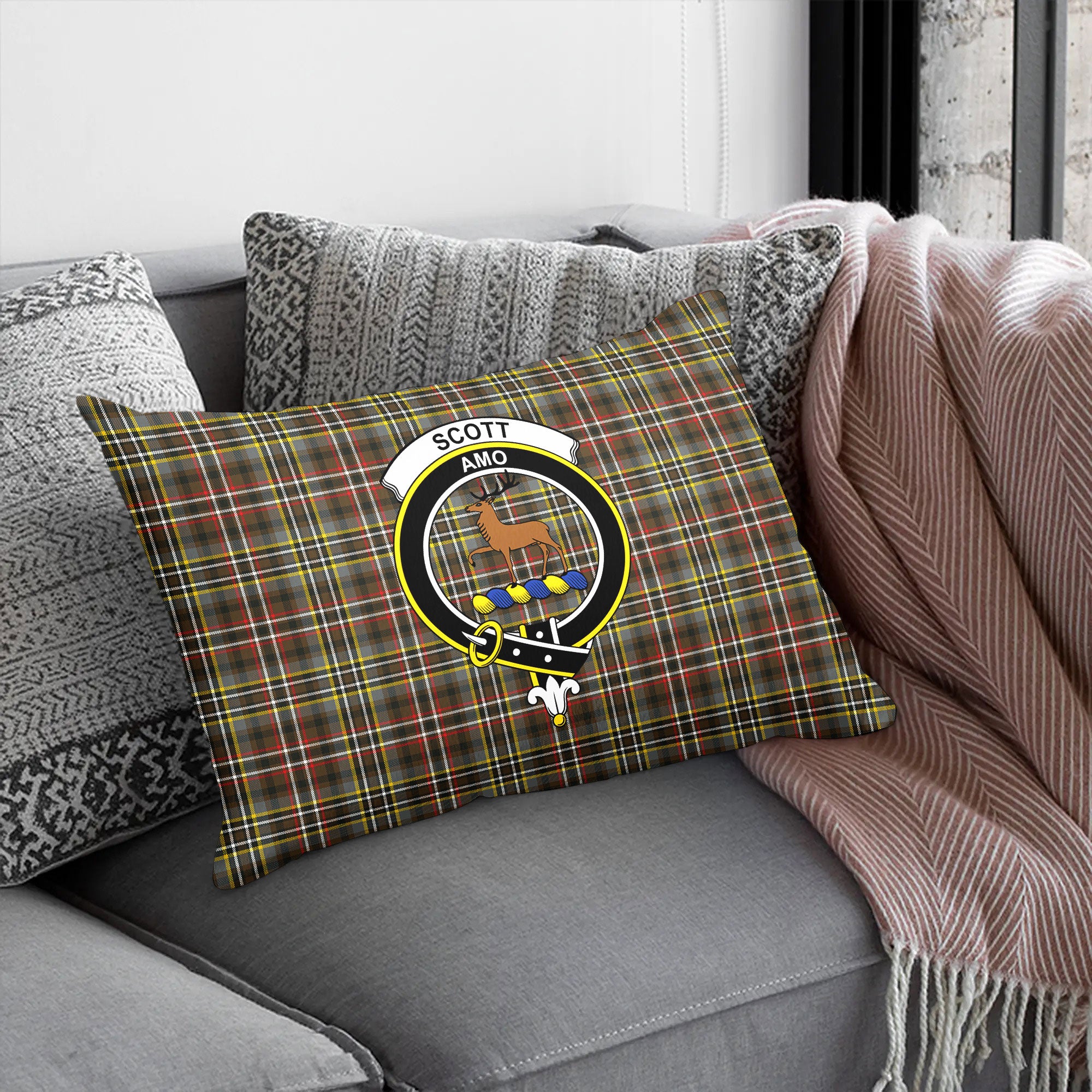 Scott Green Weathered Tartan Crest Pillow Cover